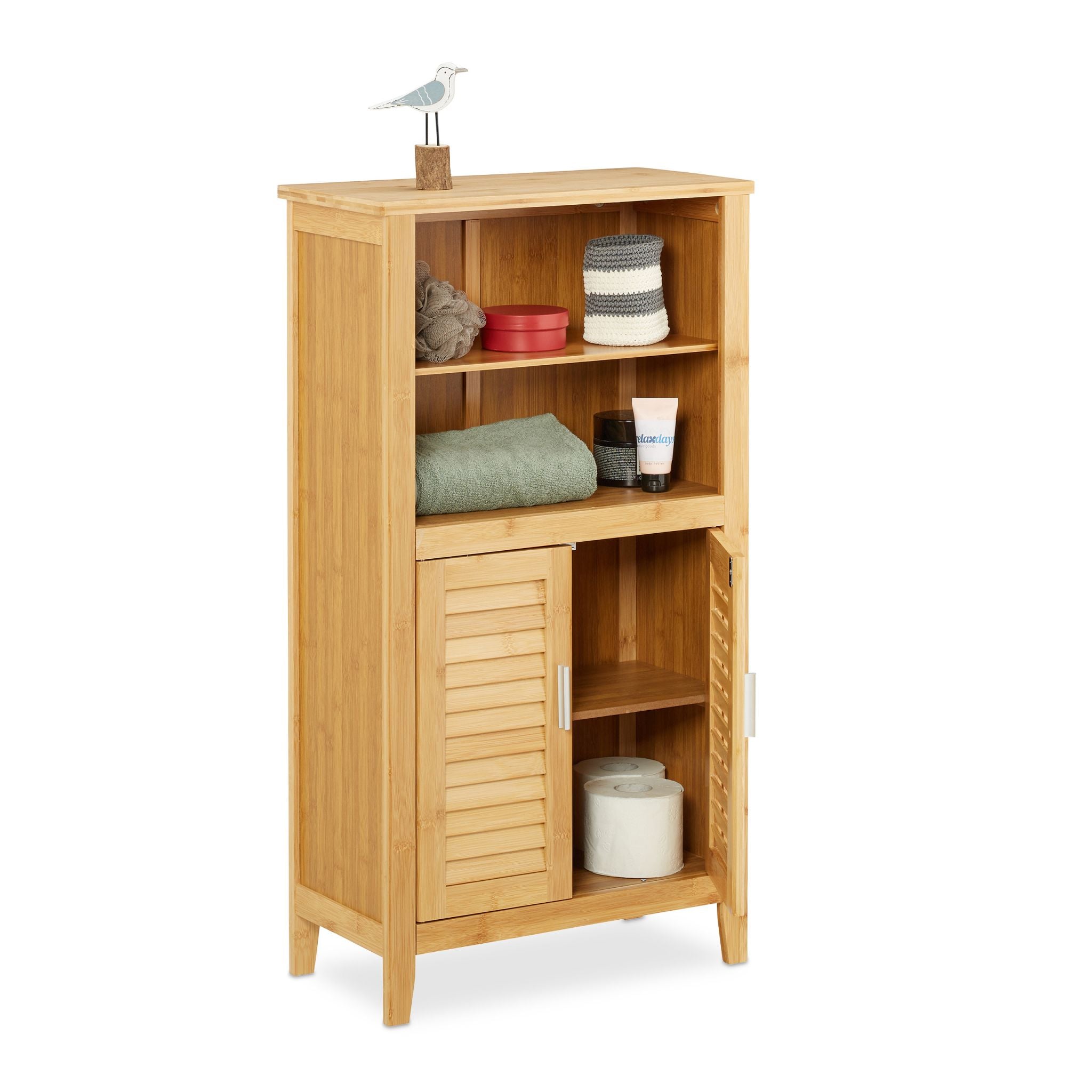 Badezimmerschrank LAMELL Bambus Hellbraun von Relaxdays