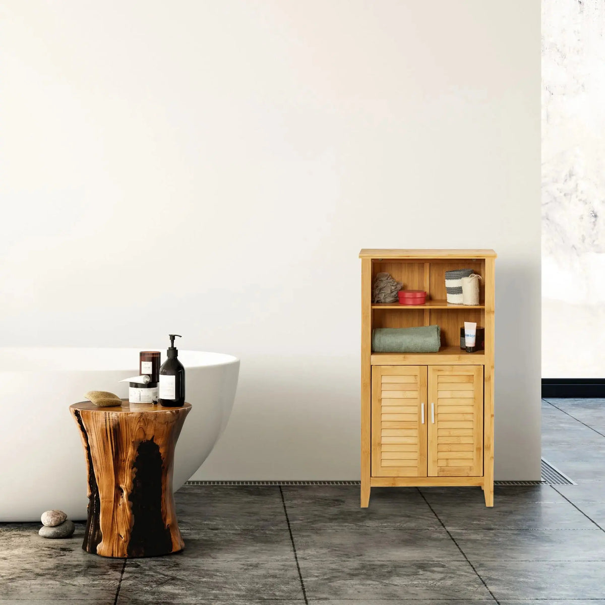 Badezimmerschrank LAMELL Bambus Hellbraun von Relaxdays