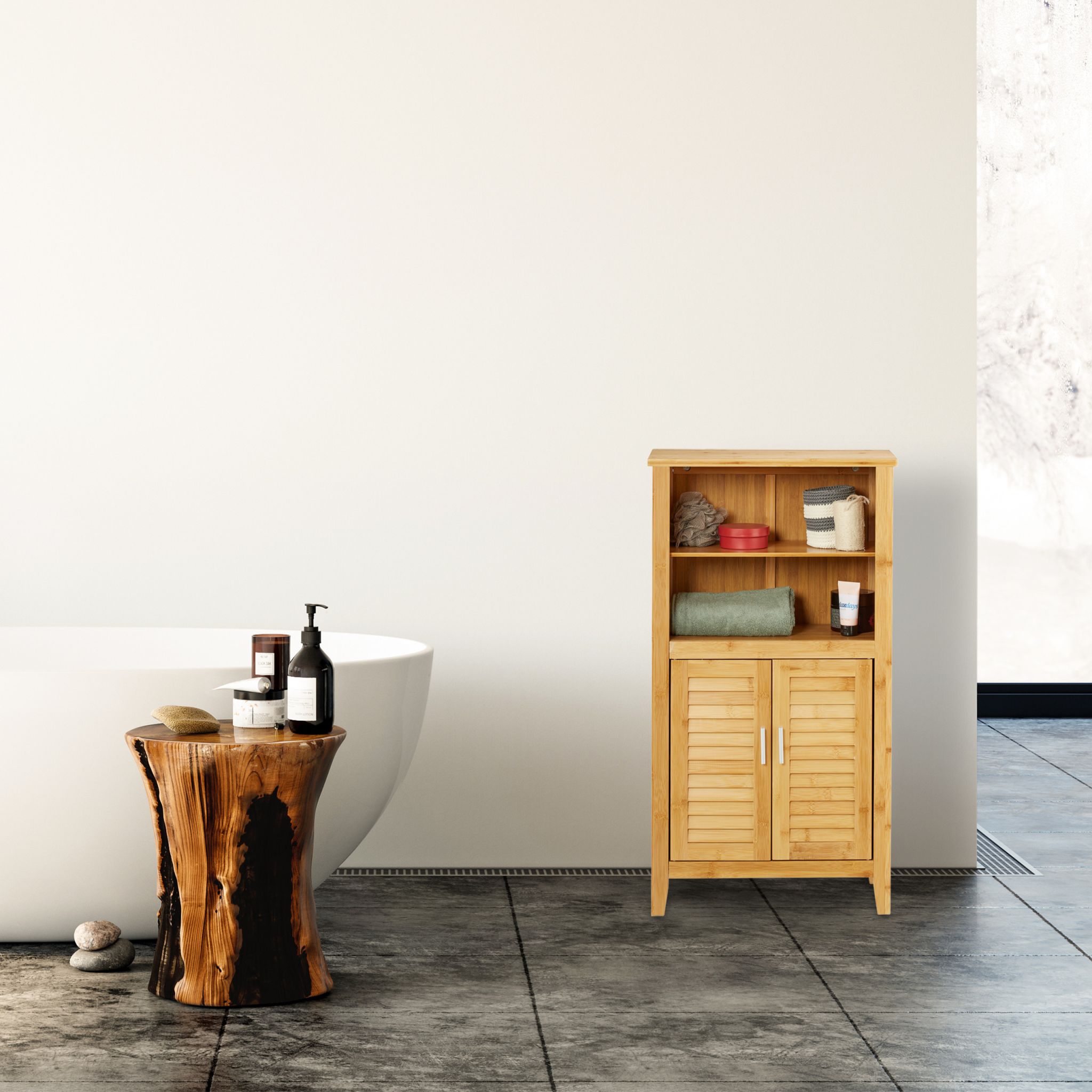 Badezimmerschrank LAMELL Bambus Hellbraun von Relaxdays