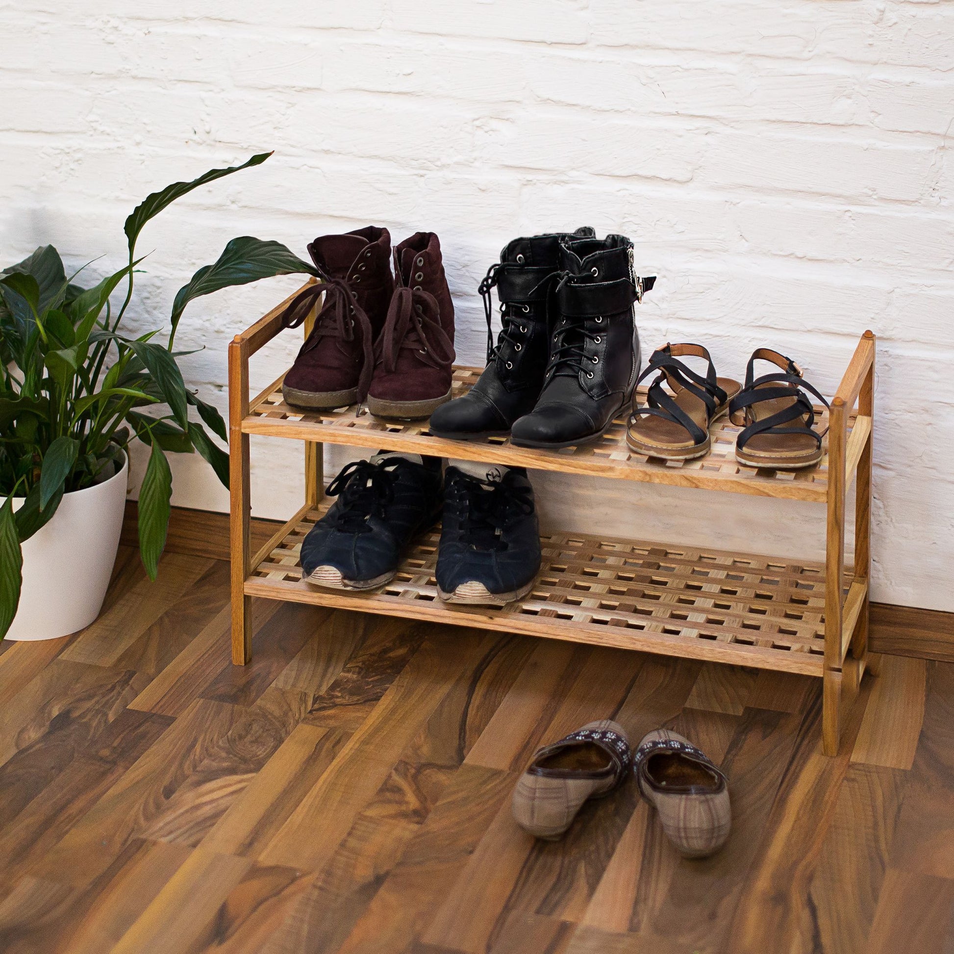 Schuhregal Walnuss stapelbar Hellbraun von Relaxdays