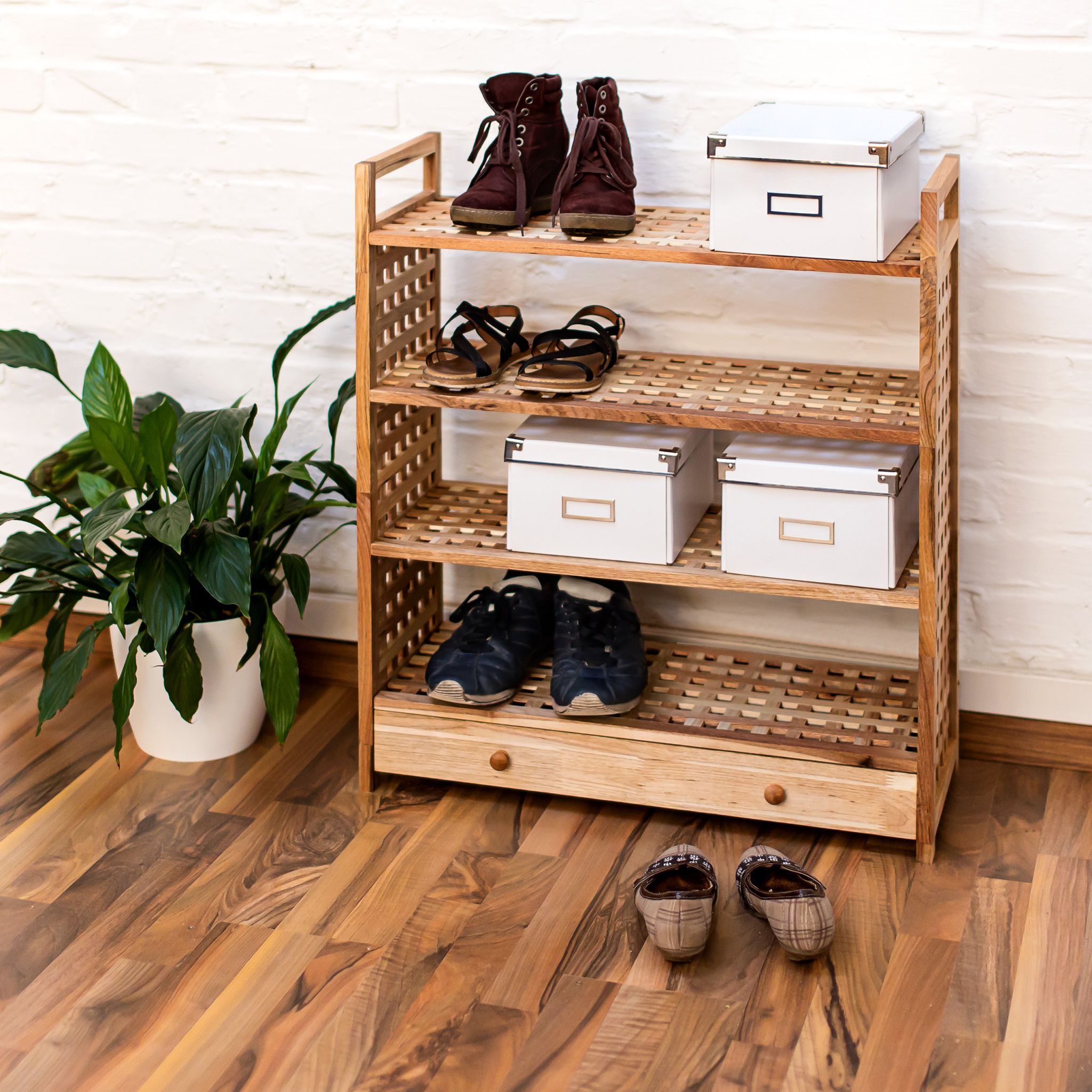 Schuhregal Walnuss mit Schublade Hellbraun von Relaxdays