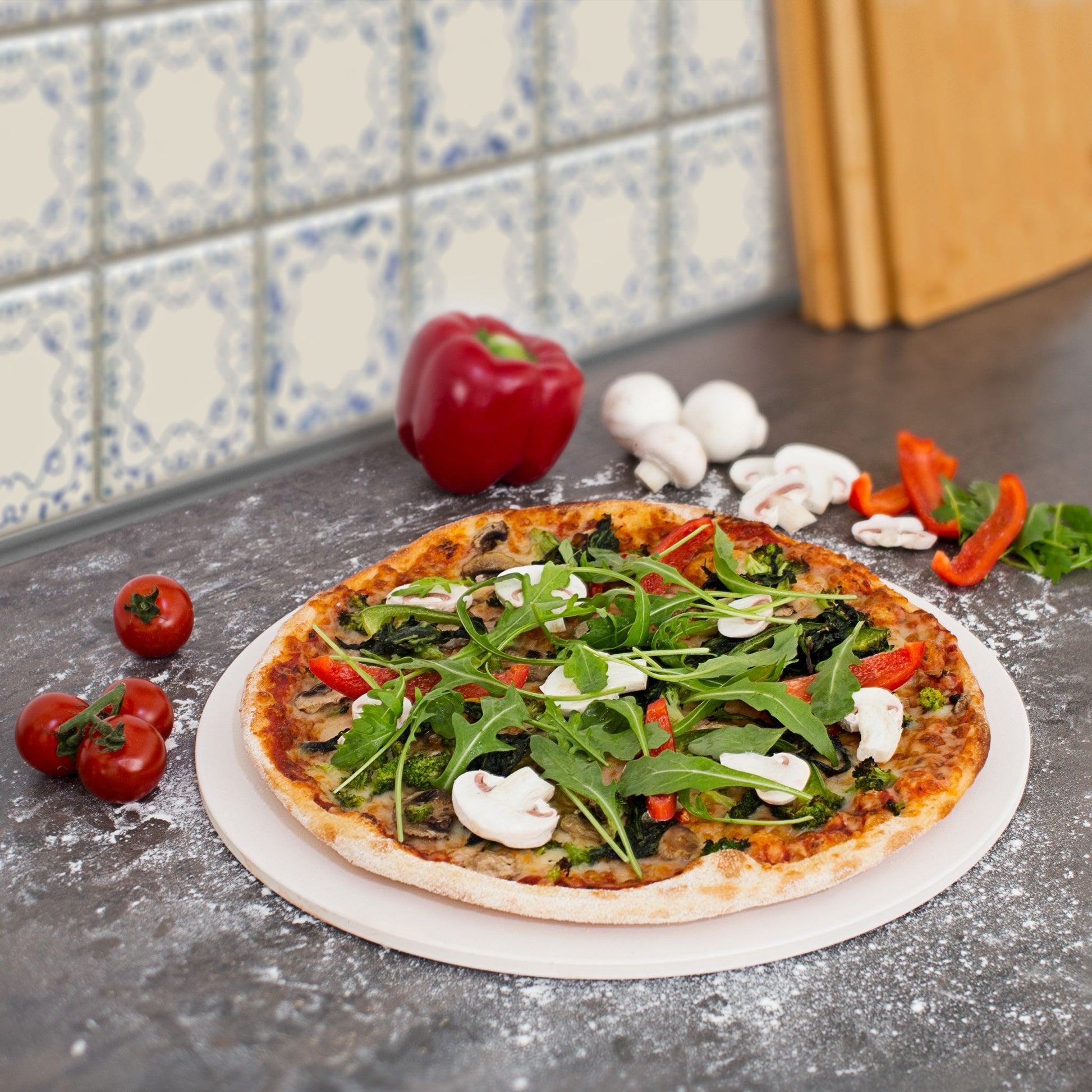 Pizzastein rund Cordierit Creme von Relaxdays