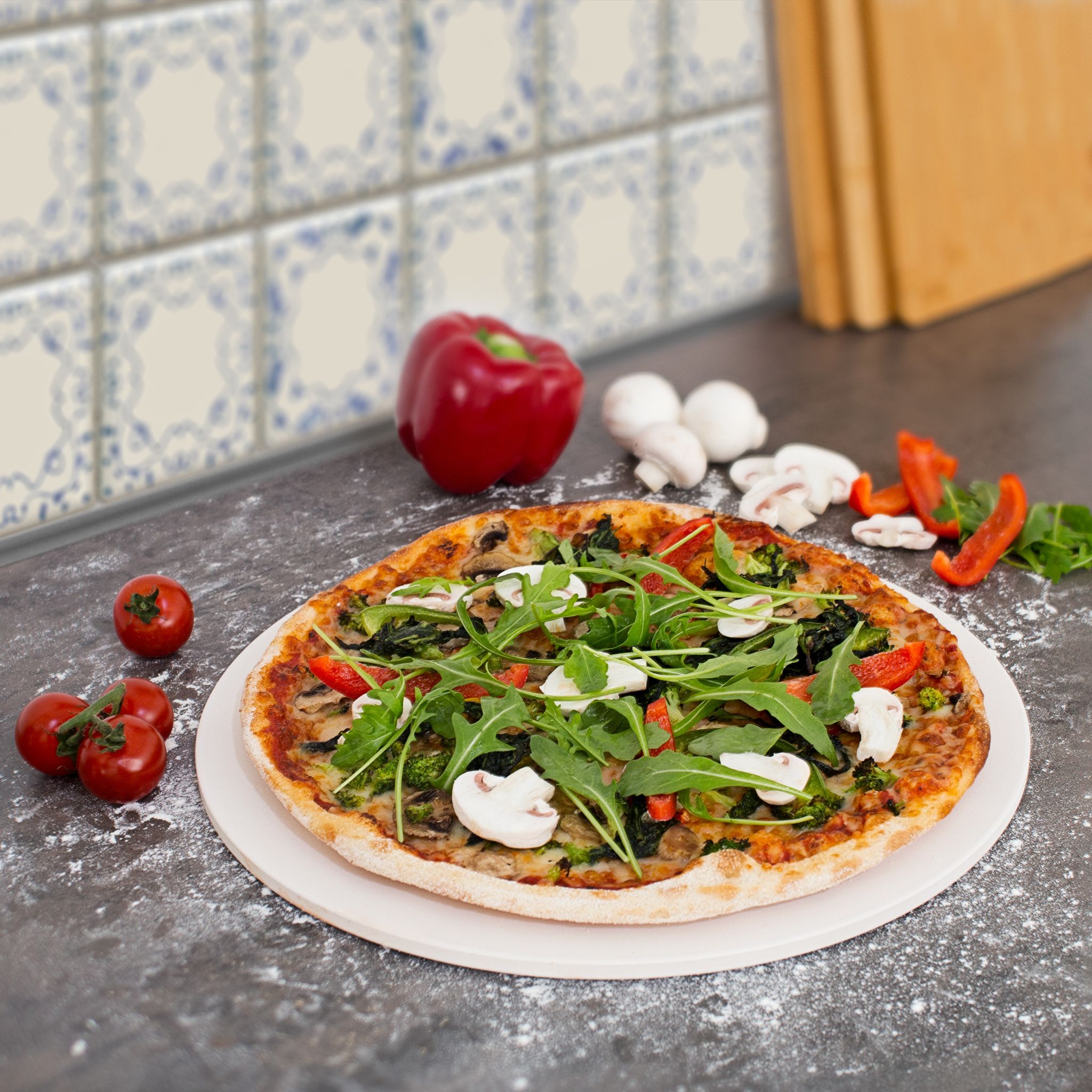 Pizzastein rund Cordierit Creme von Relaxdays