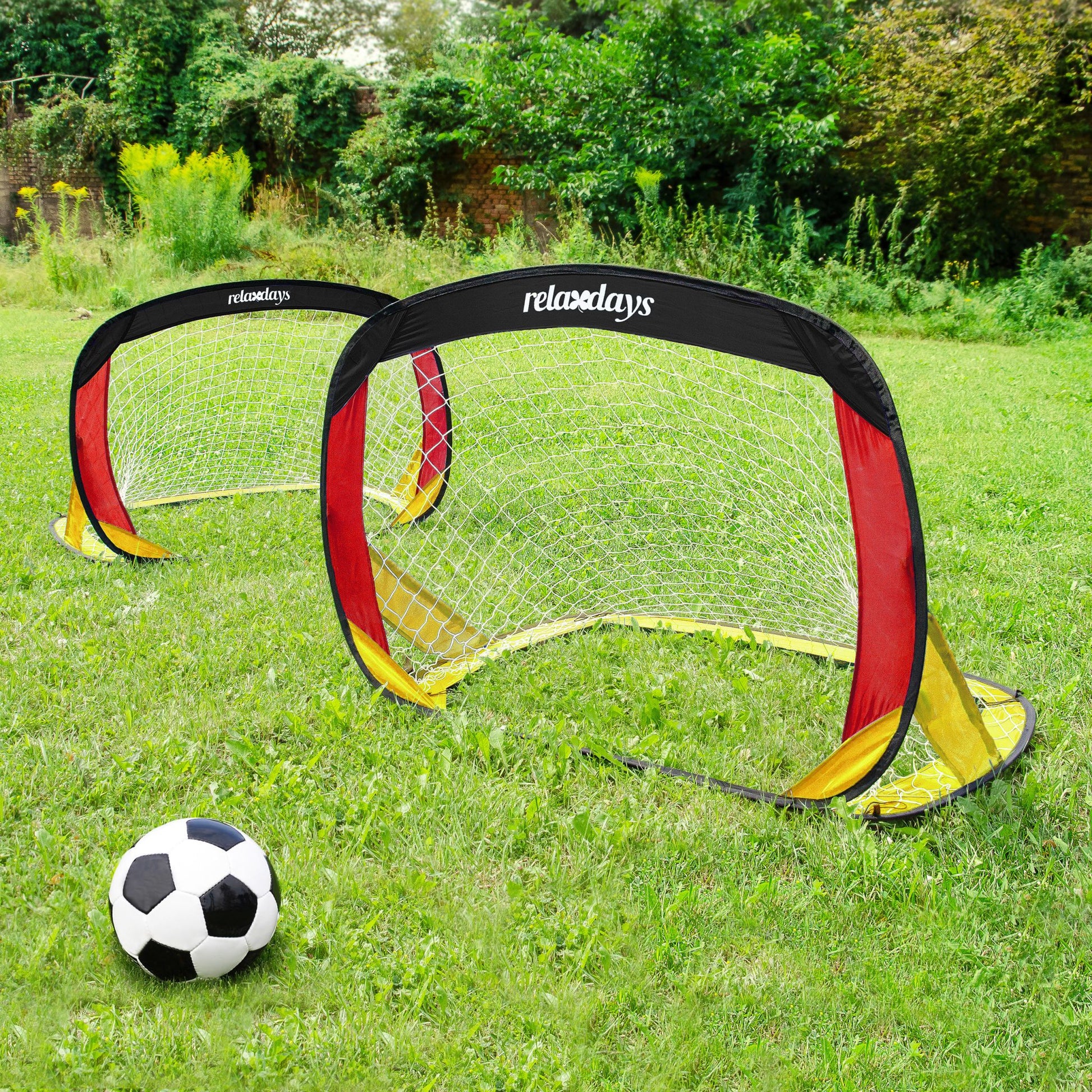 Fussballtore Pop-Up 2er-Set Gelb-Rot-Schwarz von Relaxdays