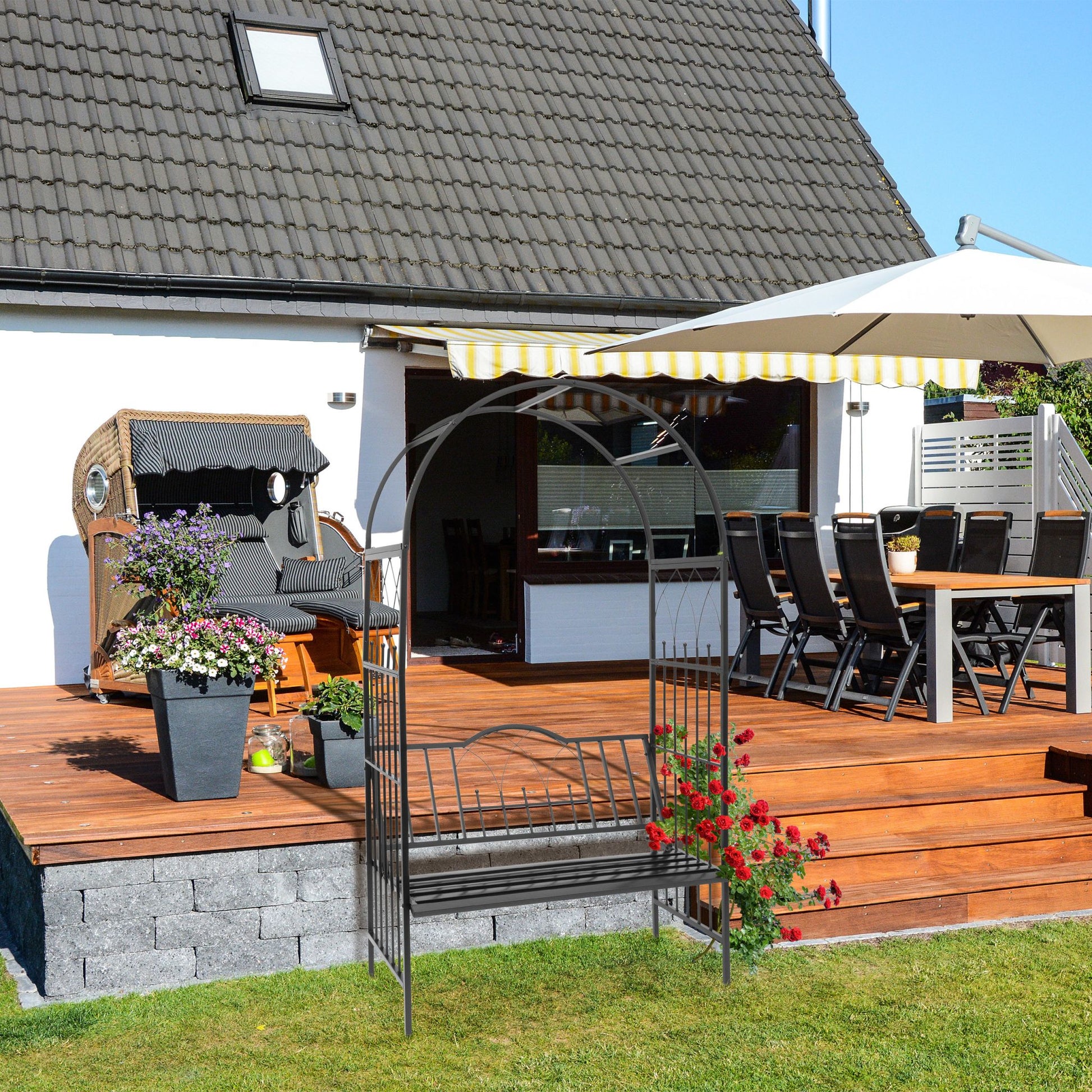 Rosenbogen mit Bank Schwarz von Relaxdays