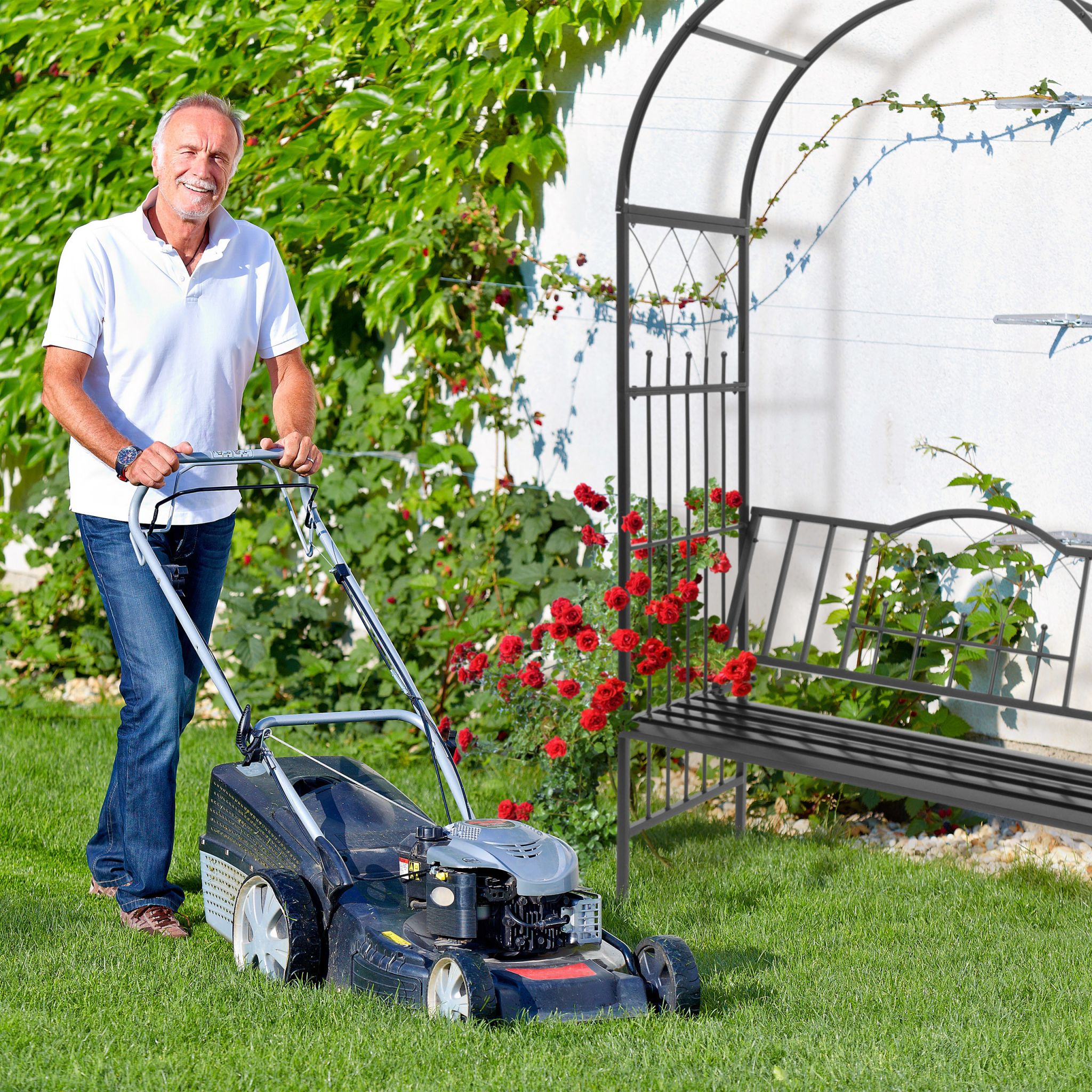 Rosenbogen mit Bank Schwarz von Relaxdays