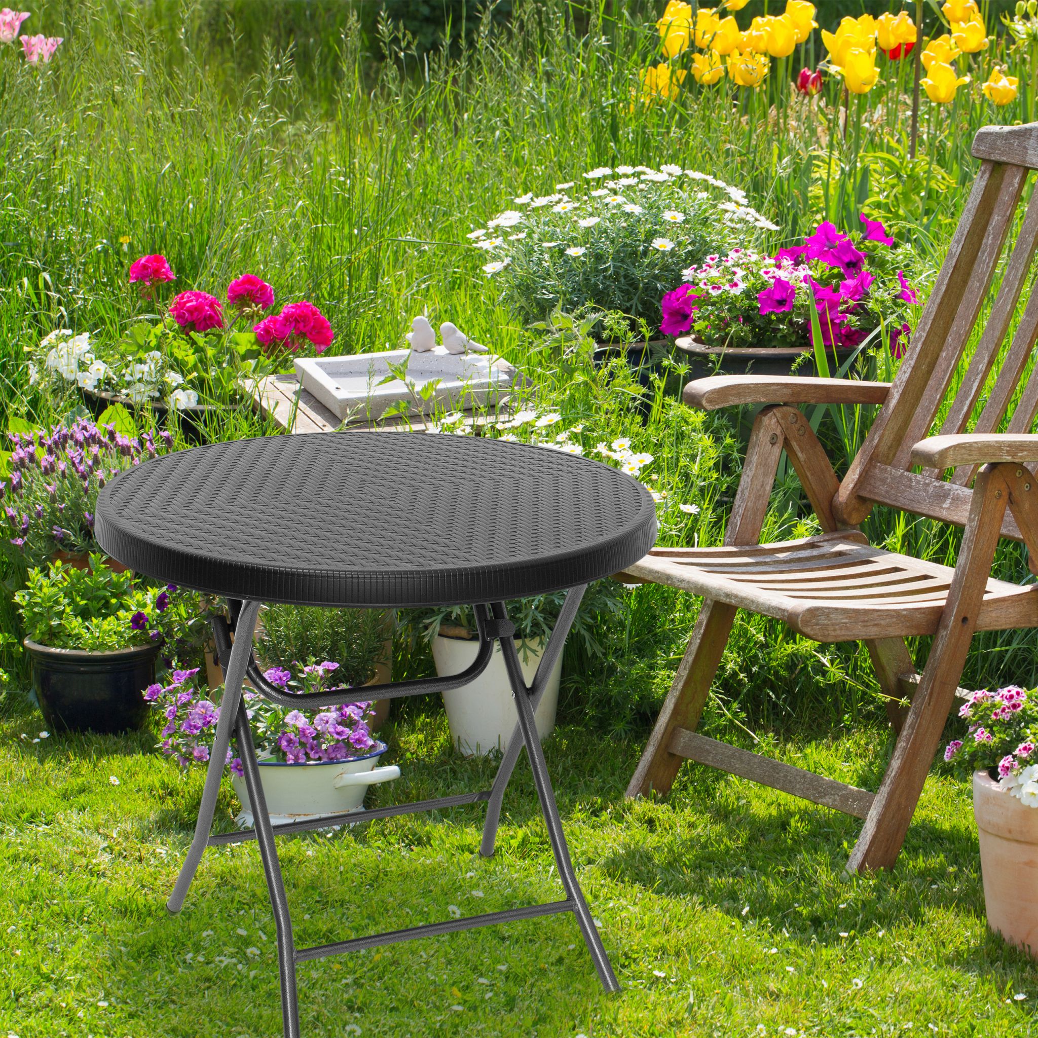 Gartentisch klappbar BASTIAN Schwarz von Relaxdays