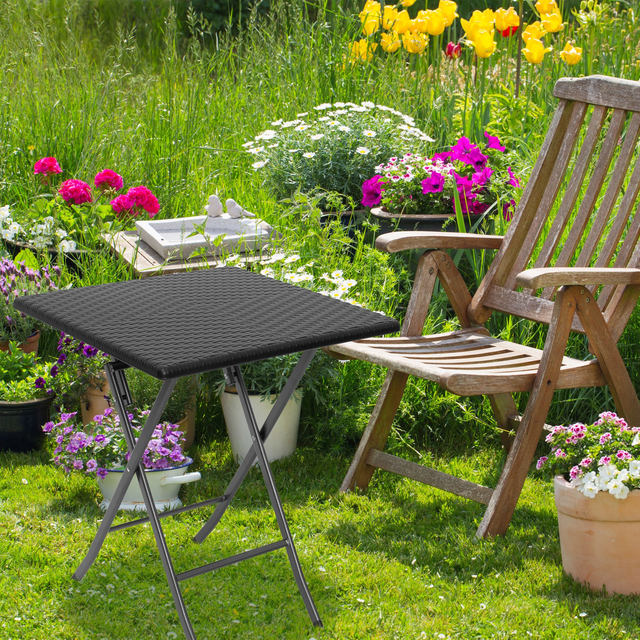 Gartentisch klappbar BASTIAN Schwarz von Relaxdays