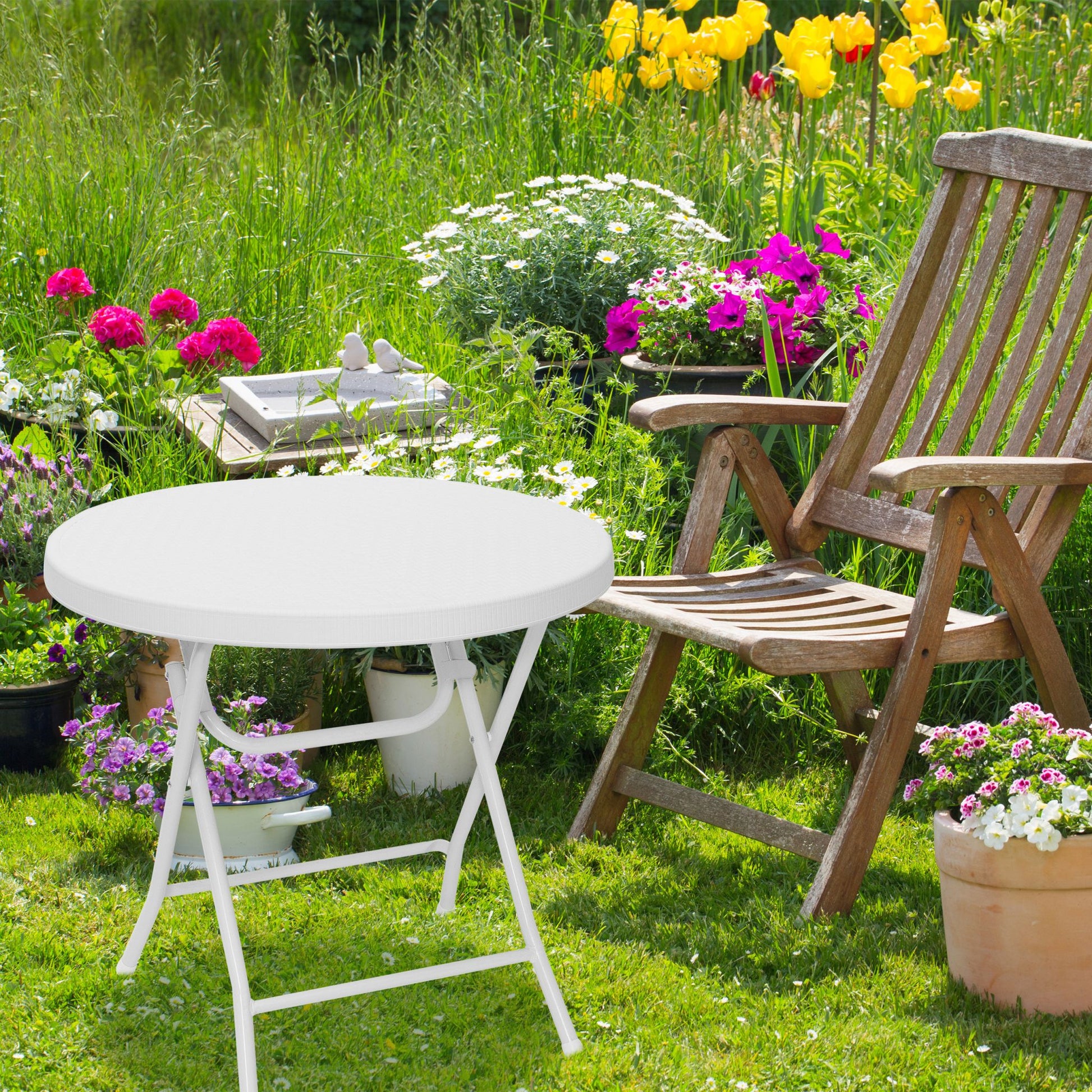 Gartentisch klappbar BASTIAN Weiss von Relaxdays