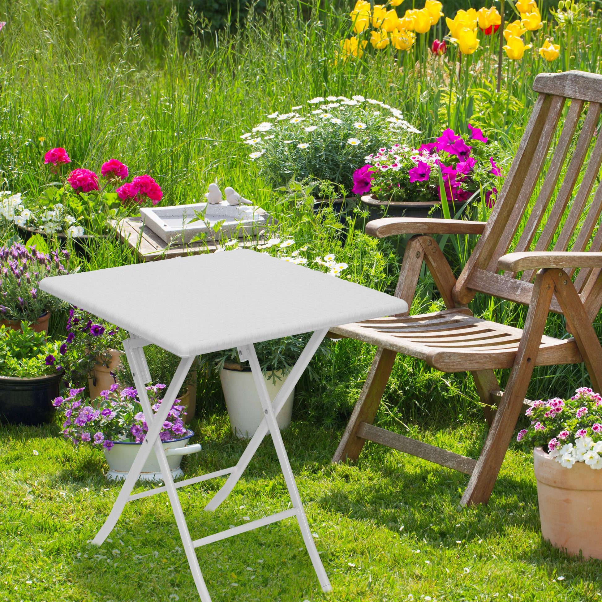 Gartentisch klappbar BASTIAN Weiss von Relaxdays