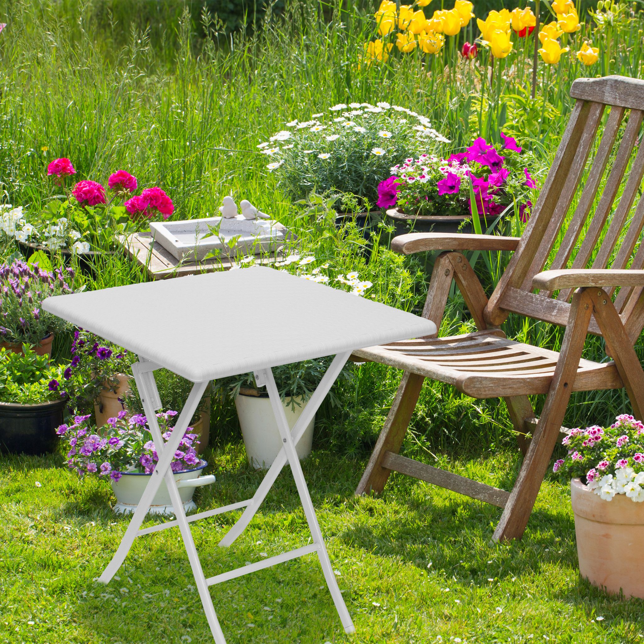 Gartentisch klappbar BASTIAN Weiss von Relaxdays