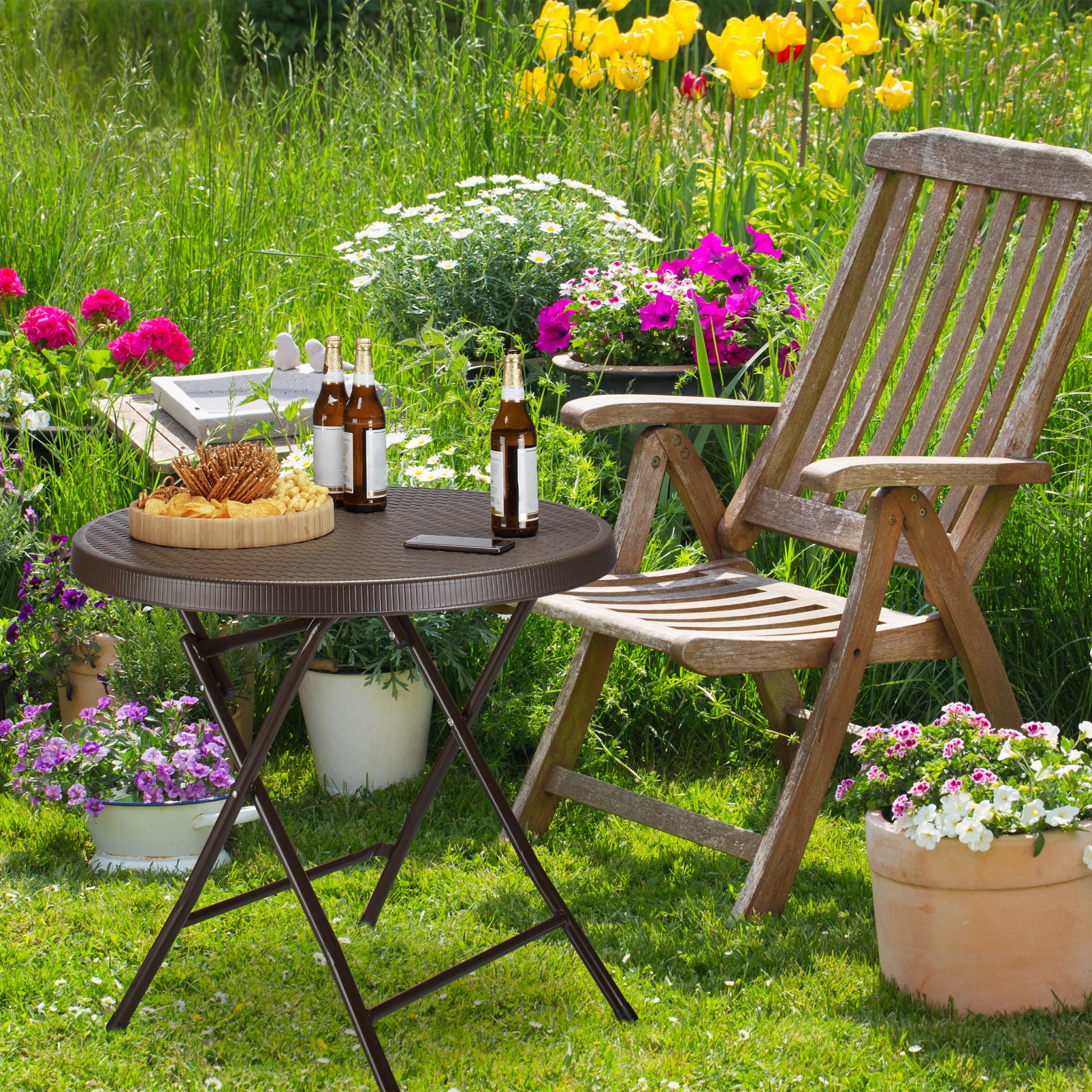Gartentisch klappbar BASTIAN Dunkelbraun von Relaxdays