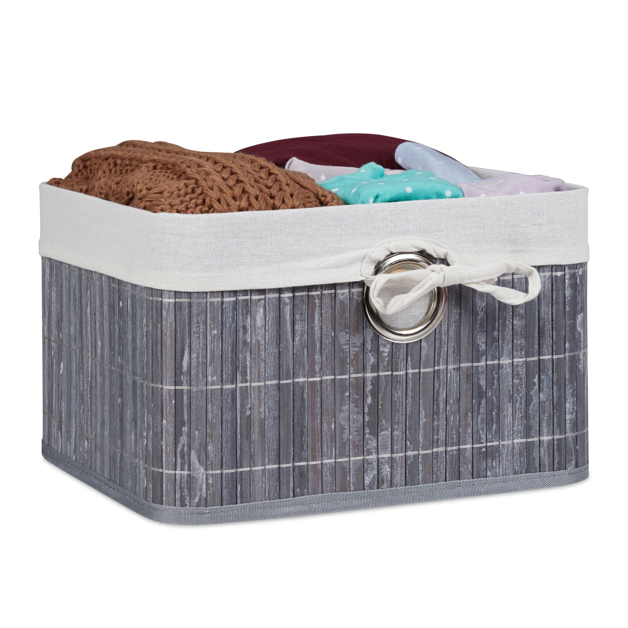 Aufbewahrungskorb Bambus Weiss-Silber-Grau von Relaxdays