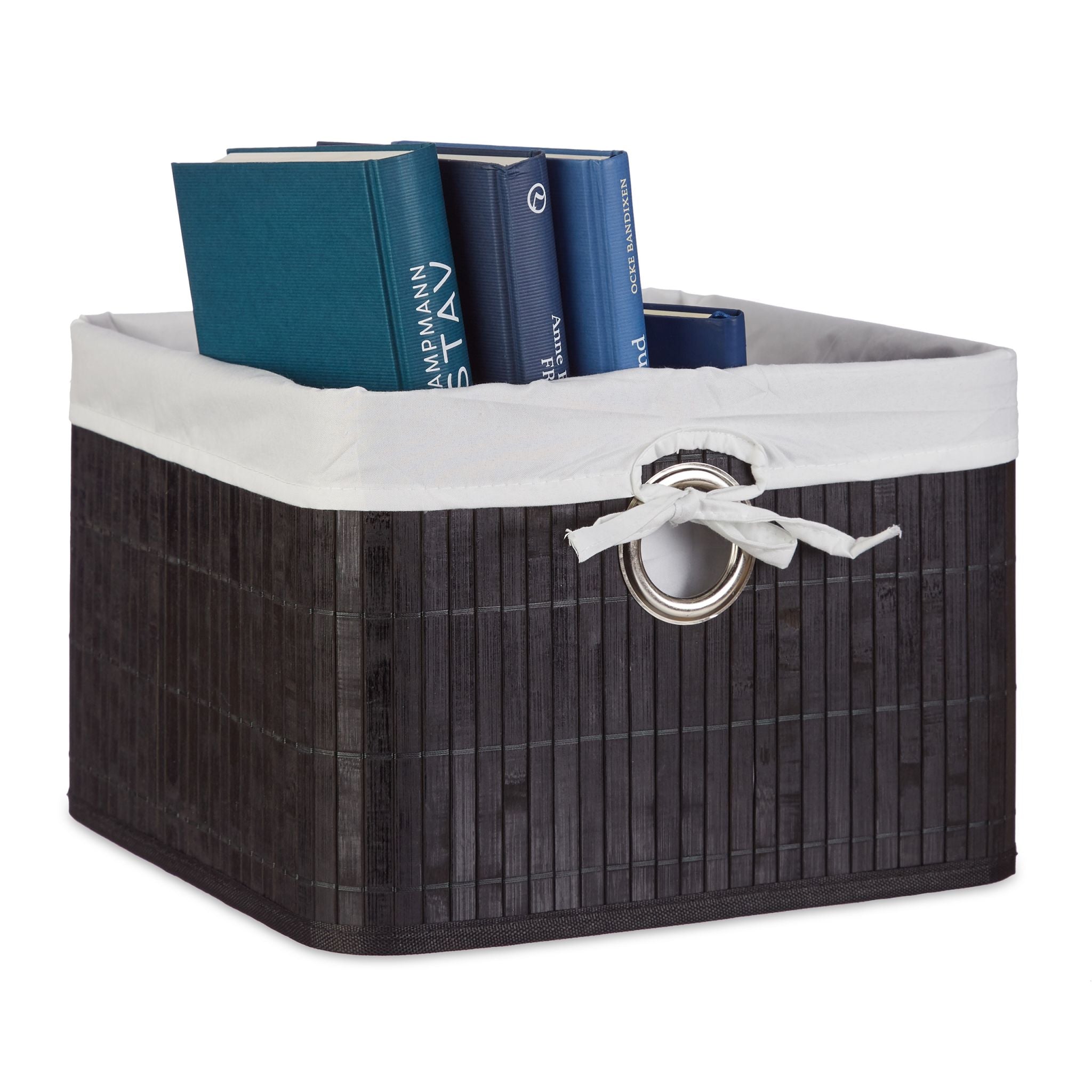Aufbewahrungskorb Bambus Weiss-Schwarz-Silber von Relaxdays