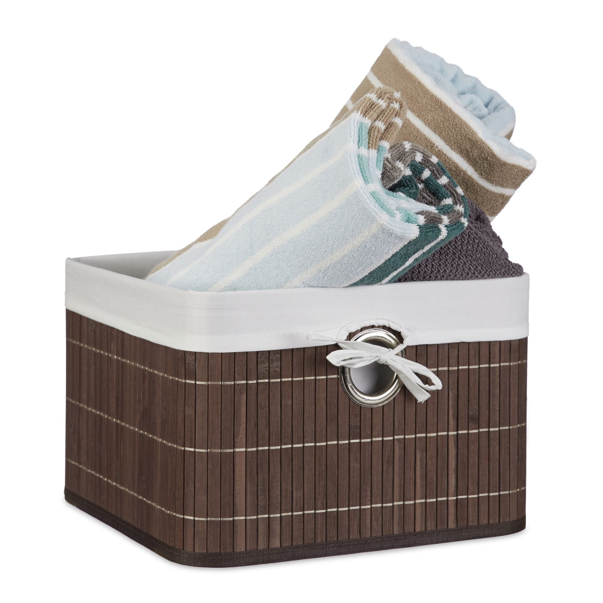 Aufbewahrungskorb Bambus Weiss-Braun-Silber von Relaxdays