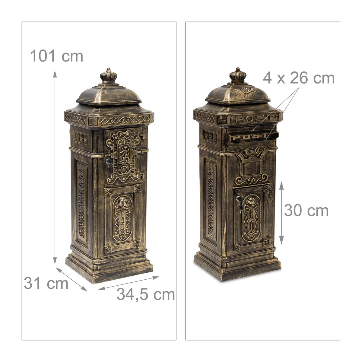 Standbriefkasten Antik Gold von Relaxdays