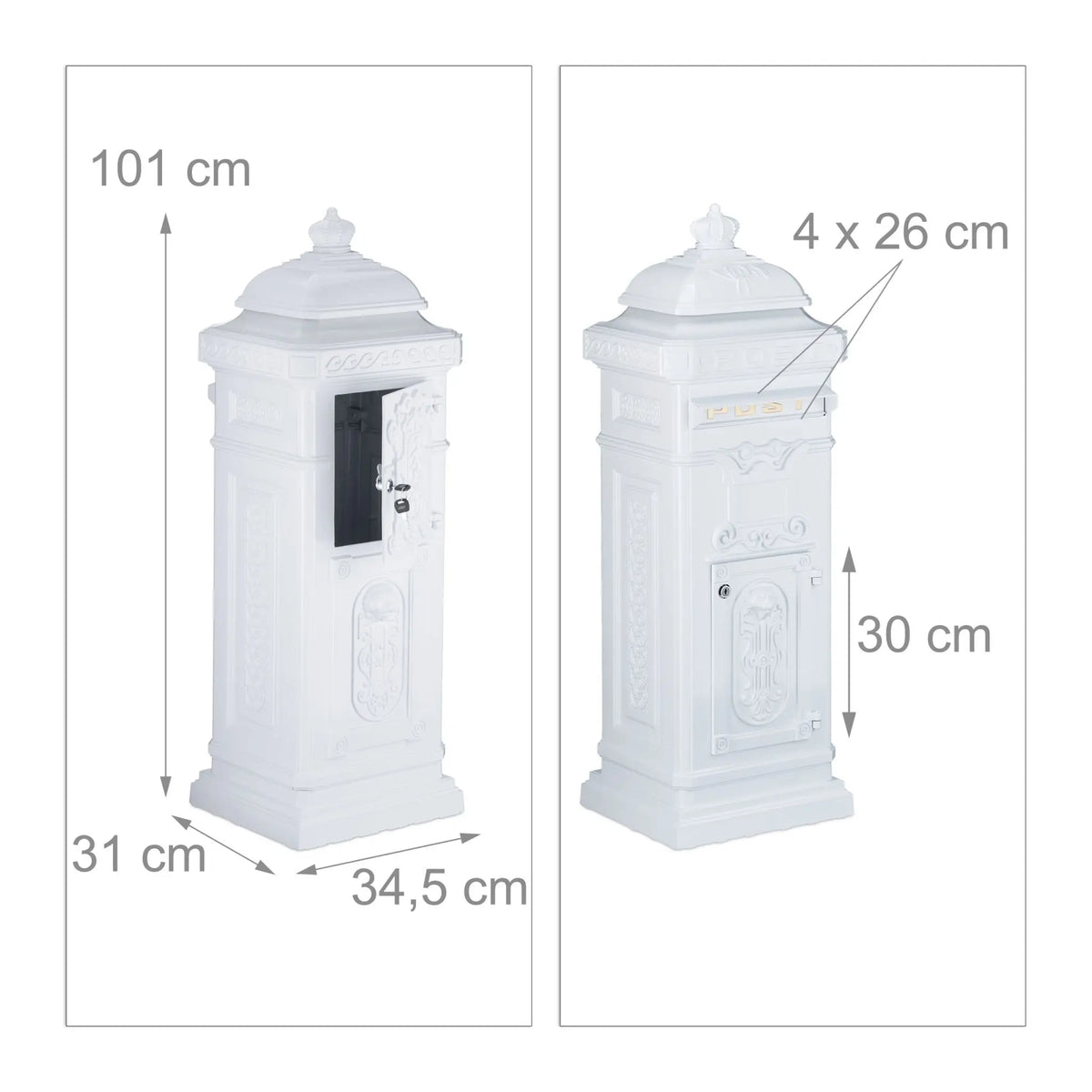 Standbriefkasten Antik Weiss-Gold von Relaxdays