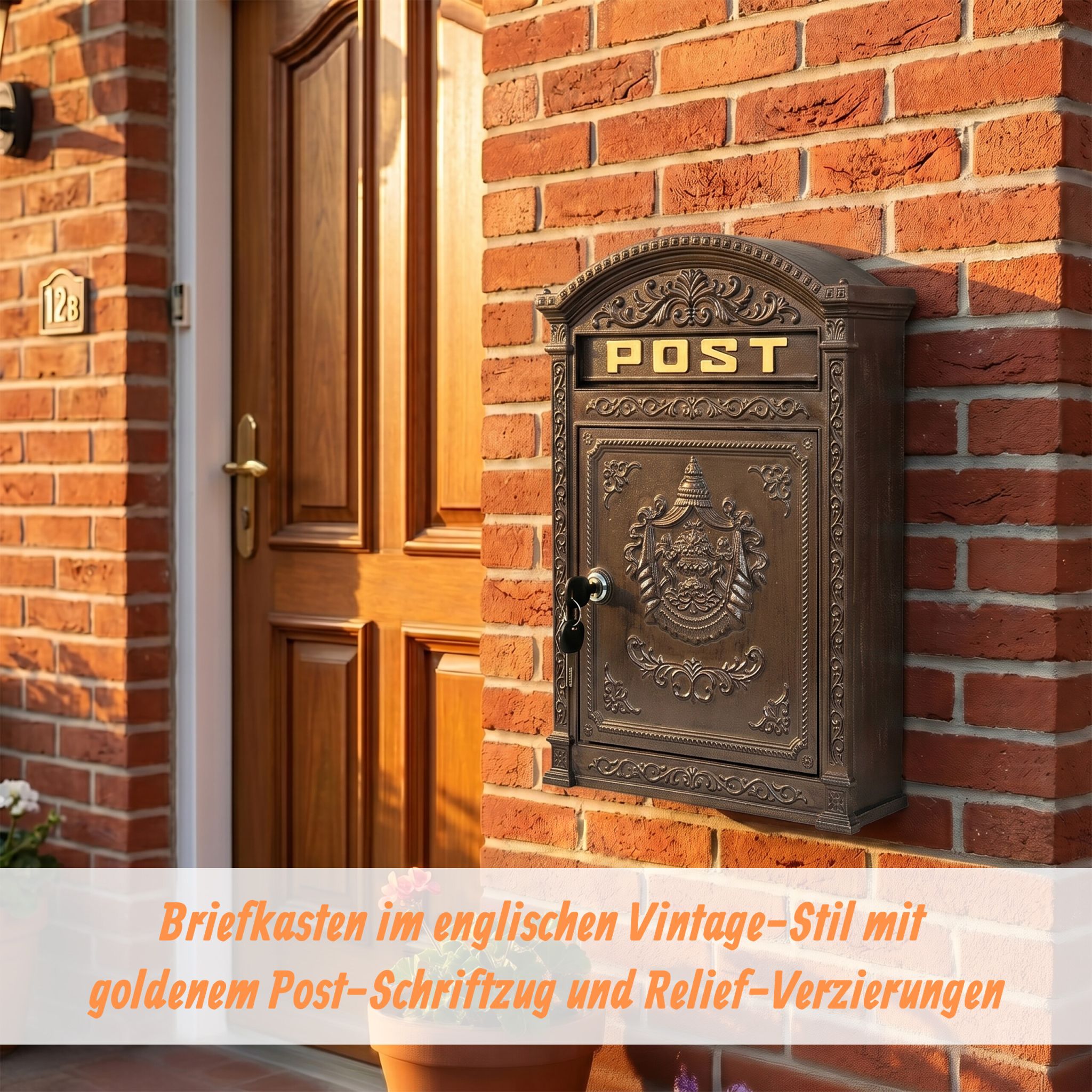 Briefkasten Antik Braun-Gold von Relaxdays