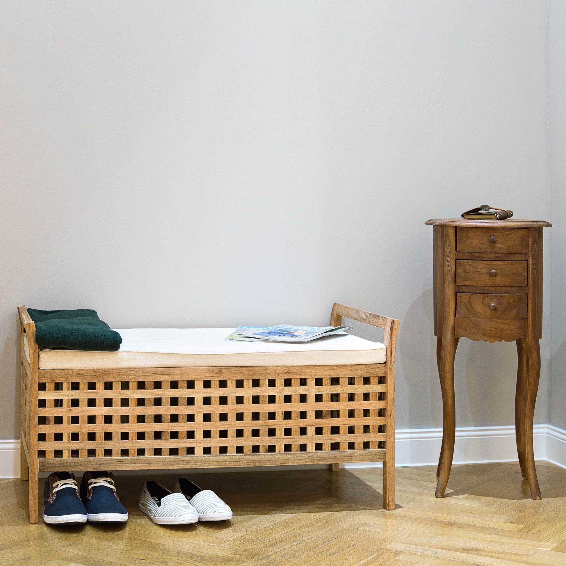 Sitzbank Walnuss mit Stauraum Weiss-Hellbraun von Relaxdays