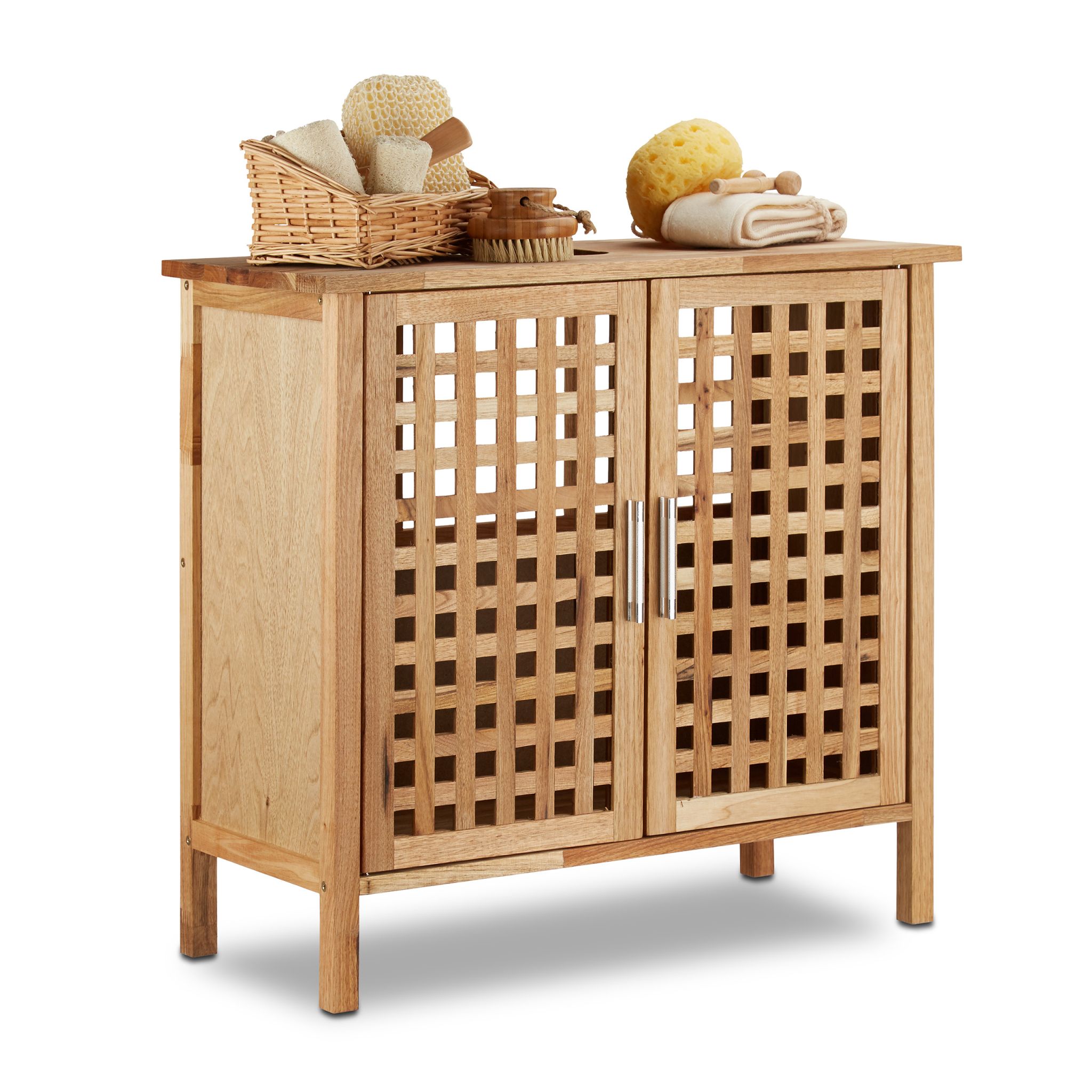 Waschbeckenunterschrank Walnuss Hellbraun-Silber von Relaxdays