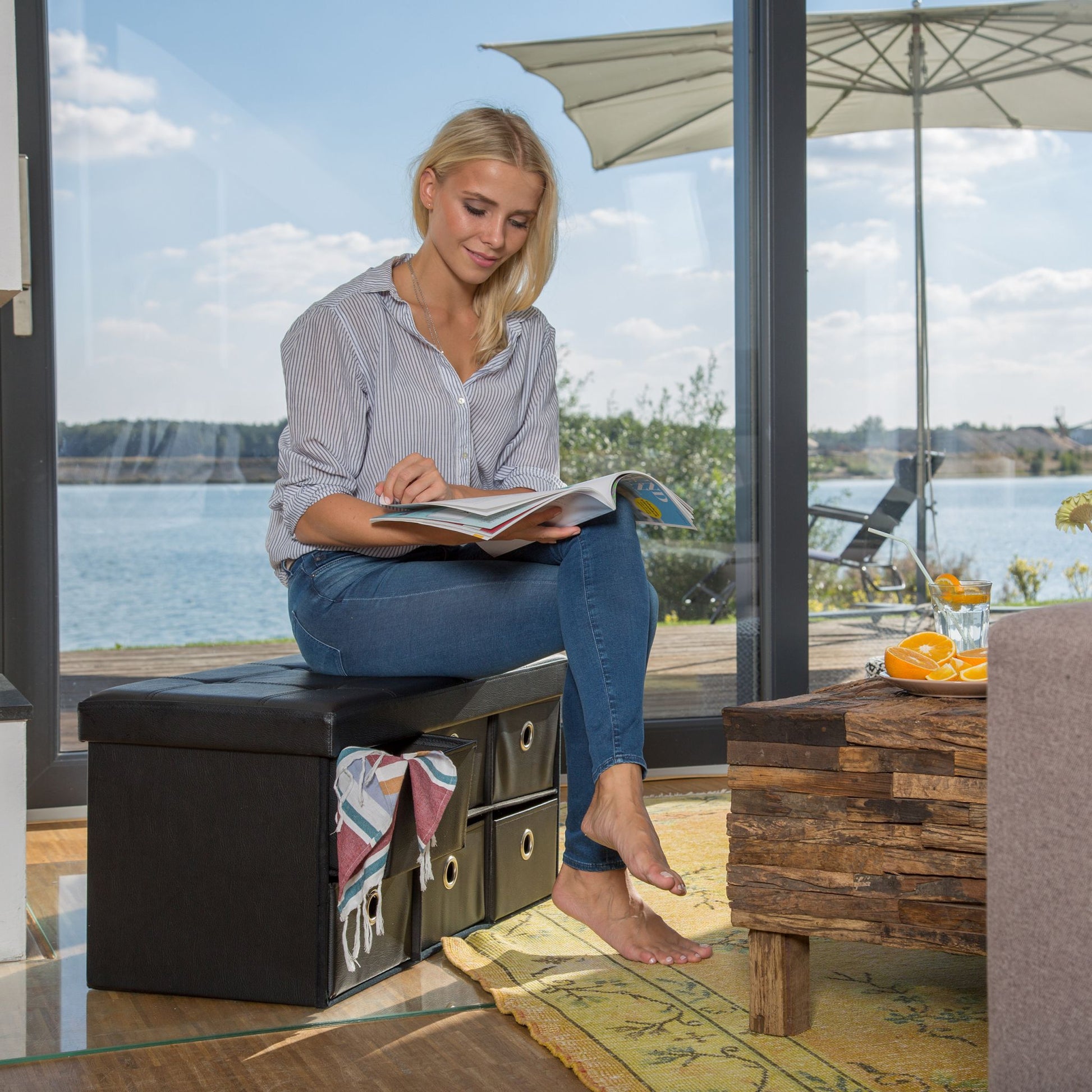 Sitzbank mit Stauraum Schwarz von Relaxdays
