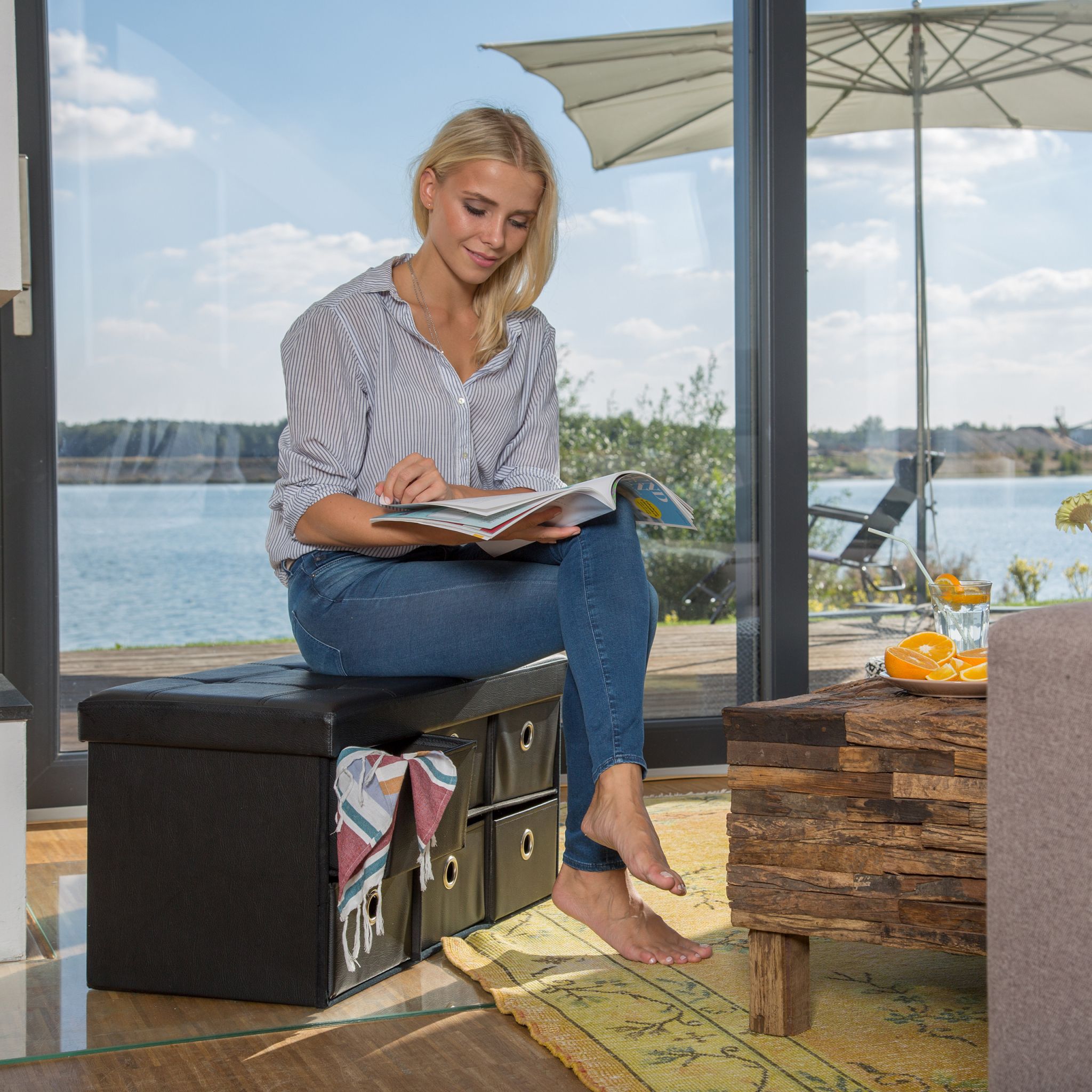 Sitzbank mit Stauraum Schwarz von Relaxdays