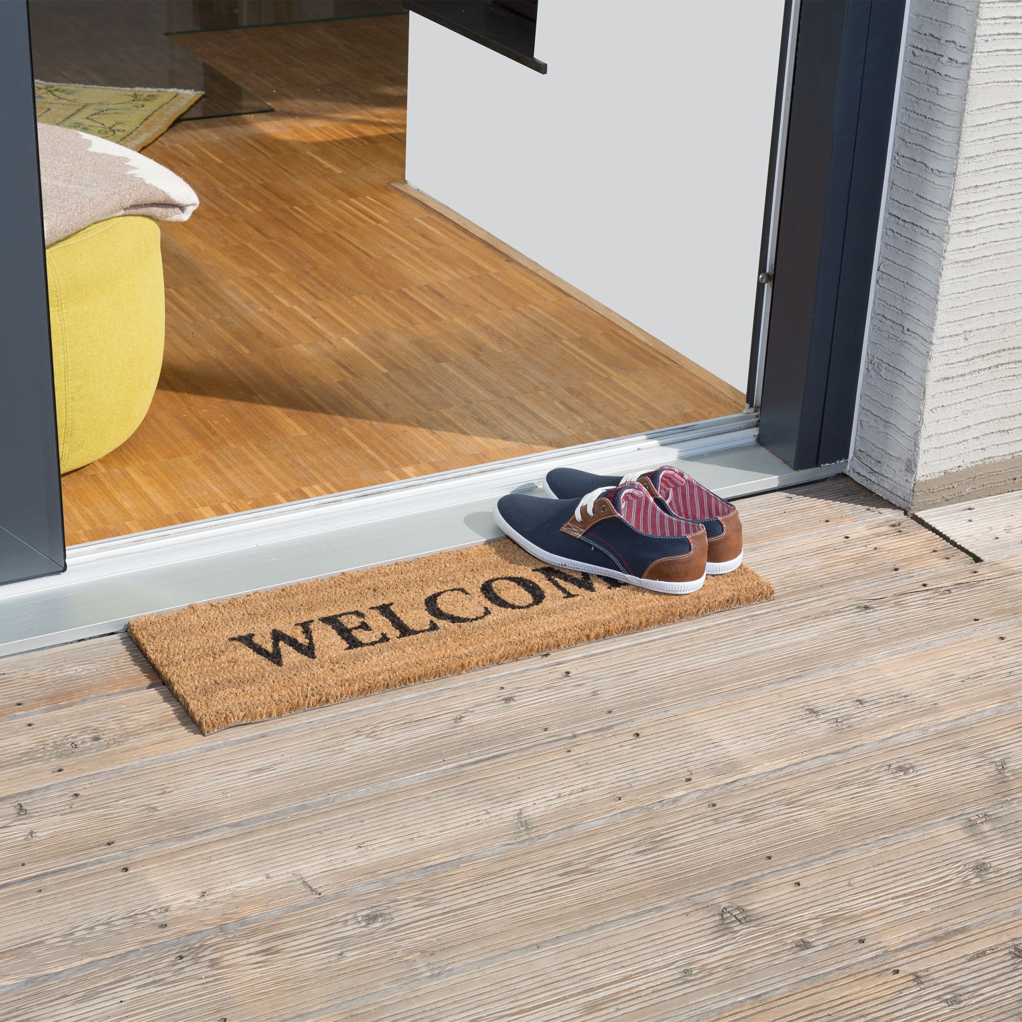 Fussmatte schmal WELCOME Hellbraun-Schwarz von Relaxdays