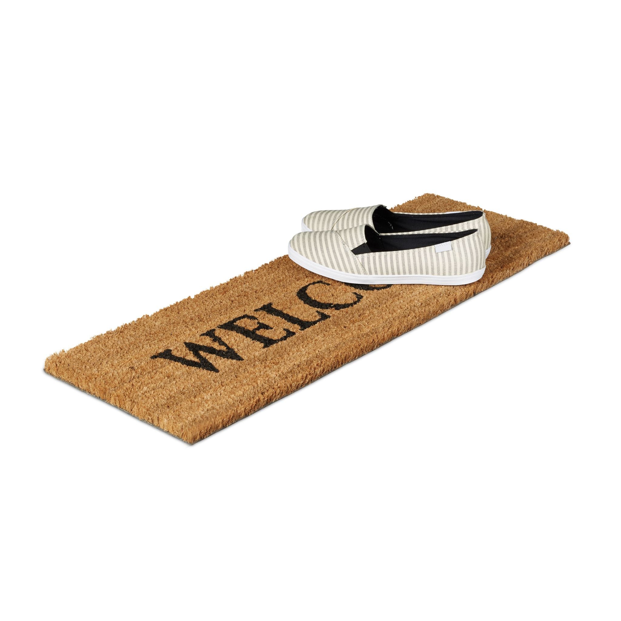 Fussmatte schmal WELCOME Hellbraun-Schwarz von Relaxdays