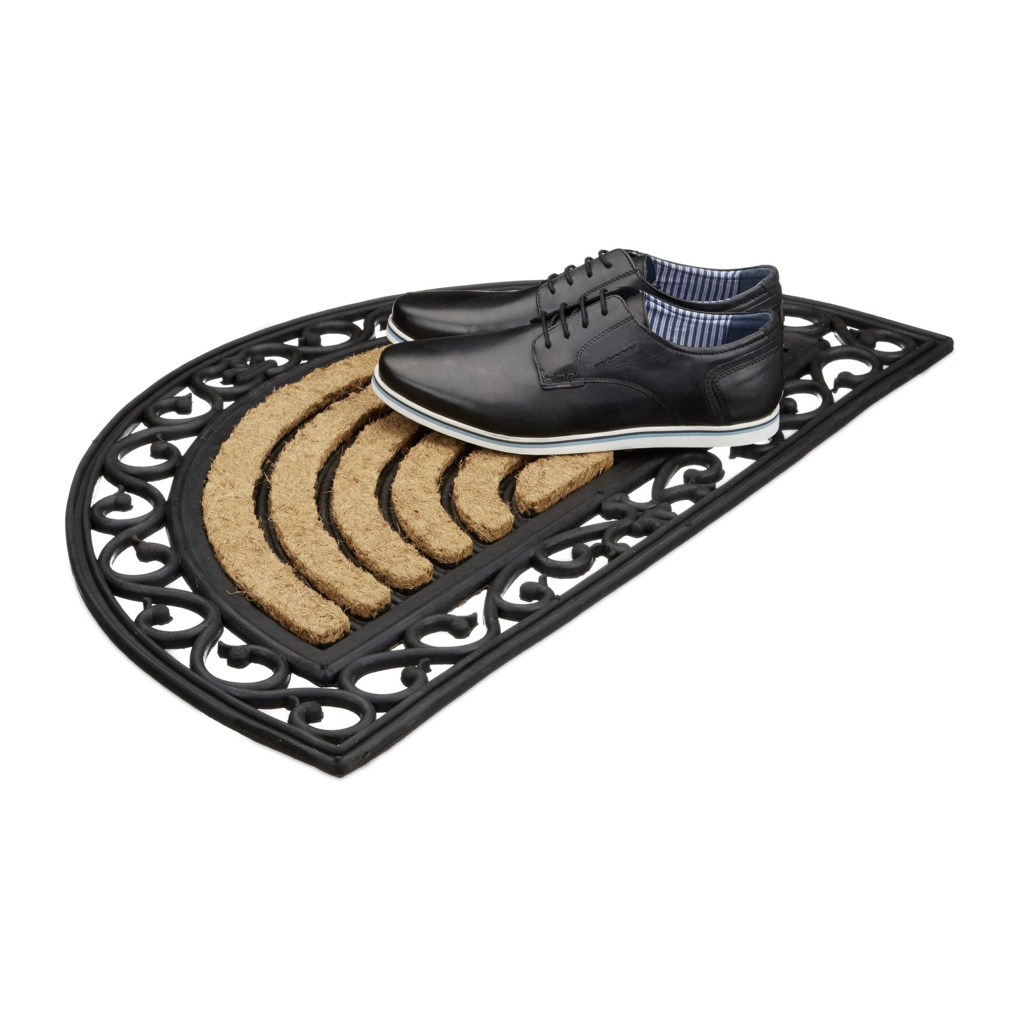 Fussmatte Kokos halbrund Hellbraun-Schwarz von Relaxdays