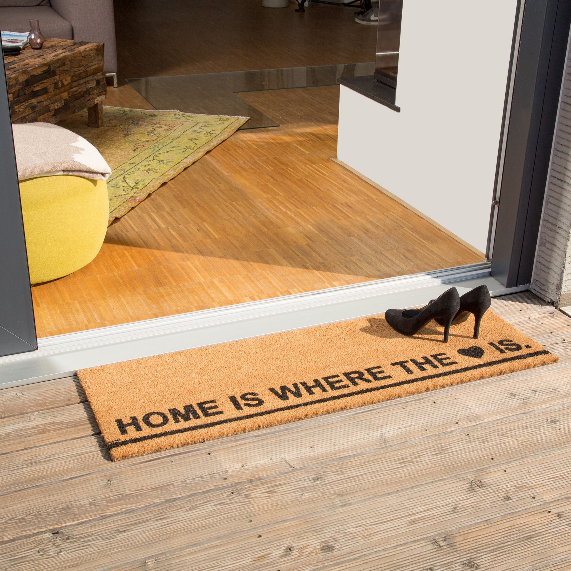 Fussmatte lang HOME IS WHERE... Hellbraun-Schwarz von Relaxdays