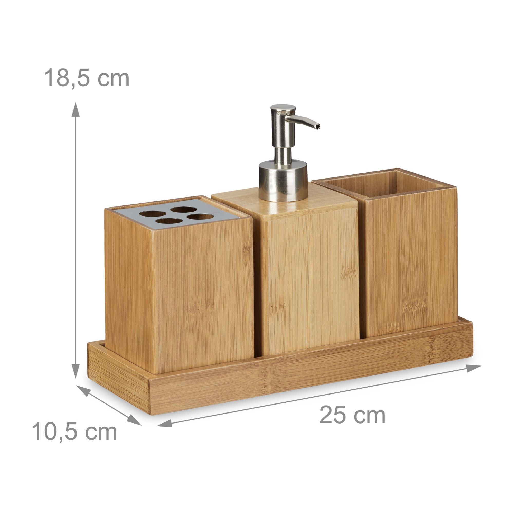 Bad-Accessoires-Set Bambus Hellbraun-Silber von Relaxdays