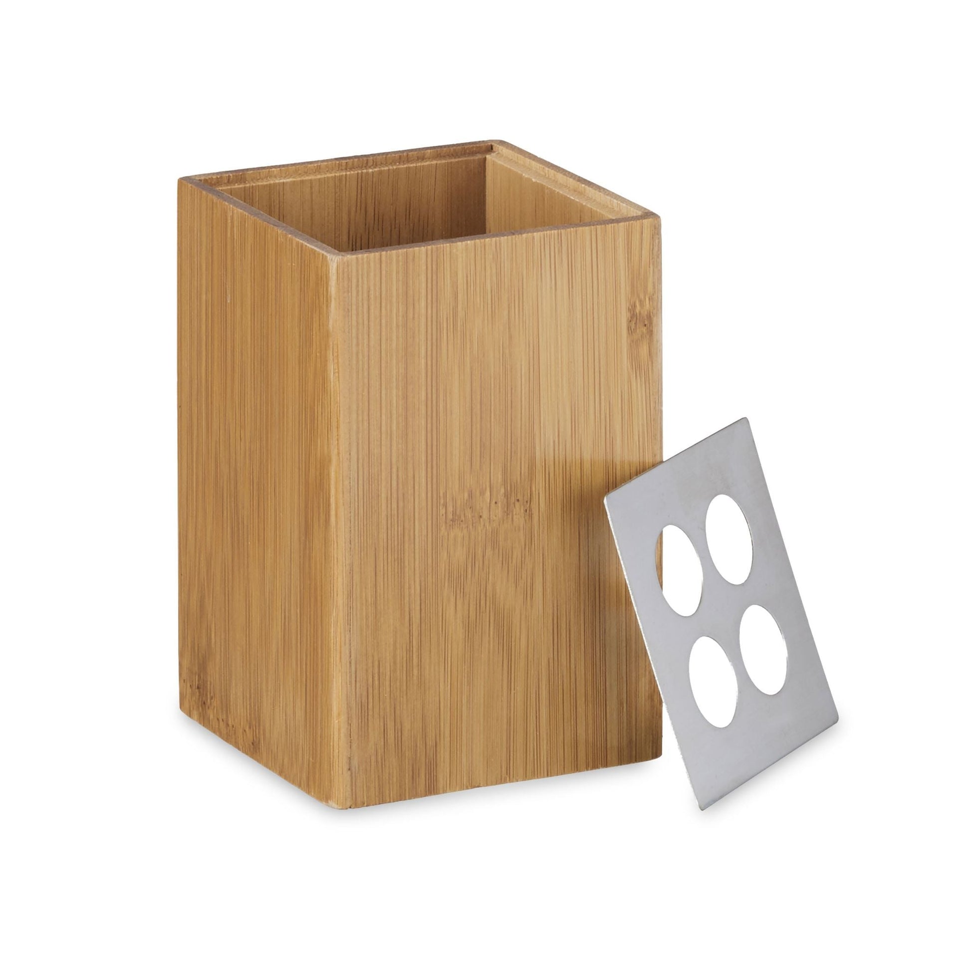 Bad-Accessoires-Set Bambus Hellbraun-Silber von Relaxdays