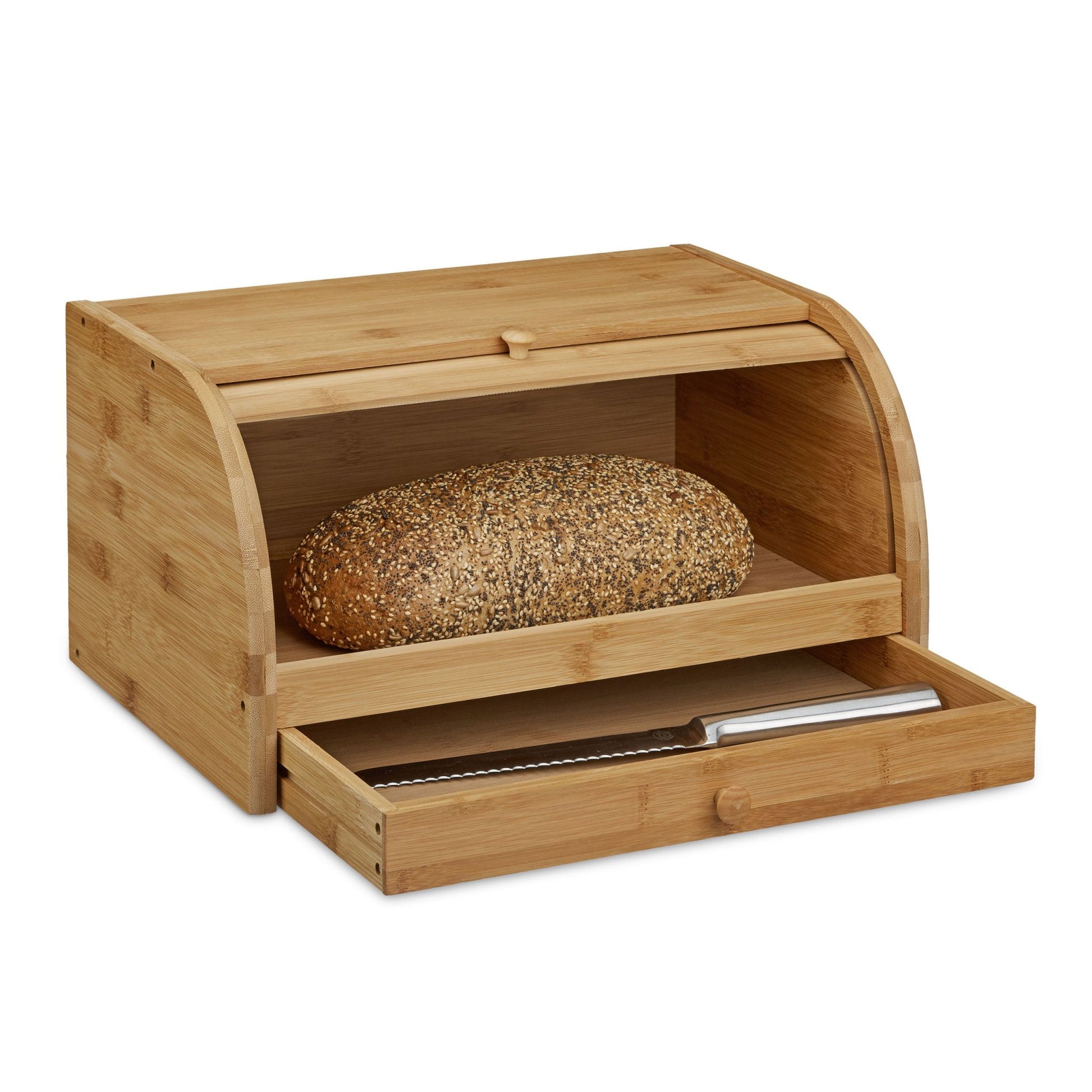 Rollbrotkasten mit Schublade Bambus Hellbraun von Relaxdays