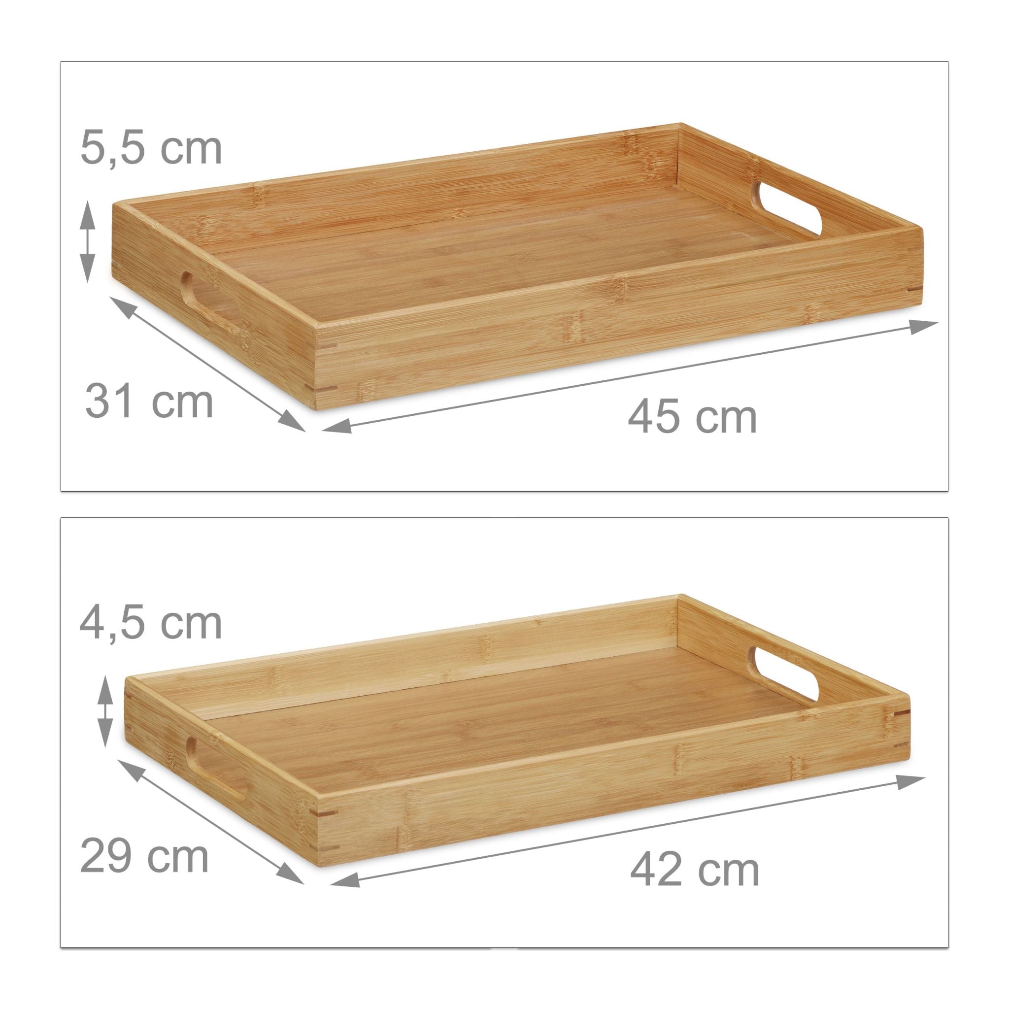 Serviertablett 2er-Set Bambus Hellbraun von Relaxdays