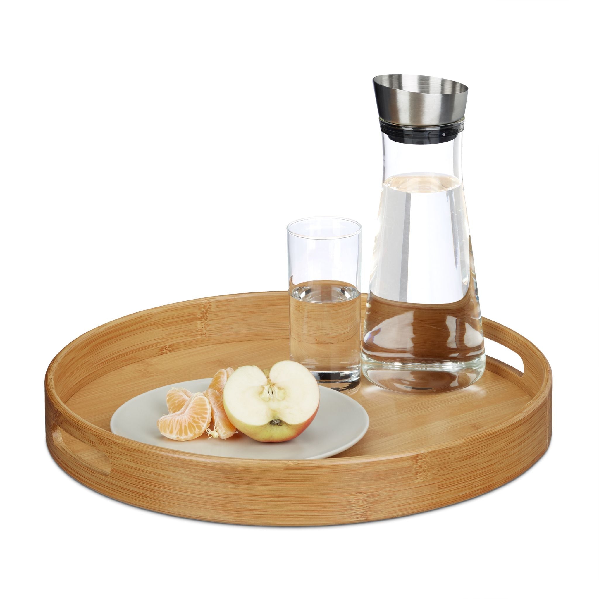Serviertablett Bambus rund Hellbraun von Relaxdays