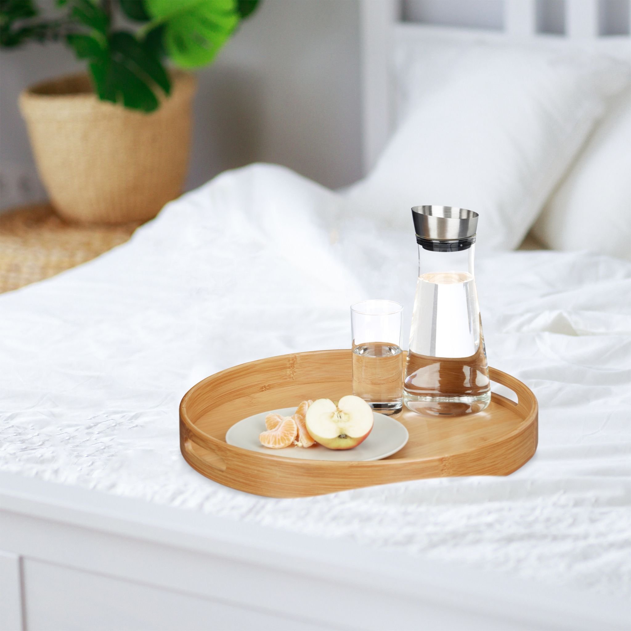 Serviertablett Bambus rund Hellbraun von Relaxdays