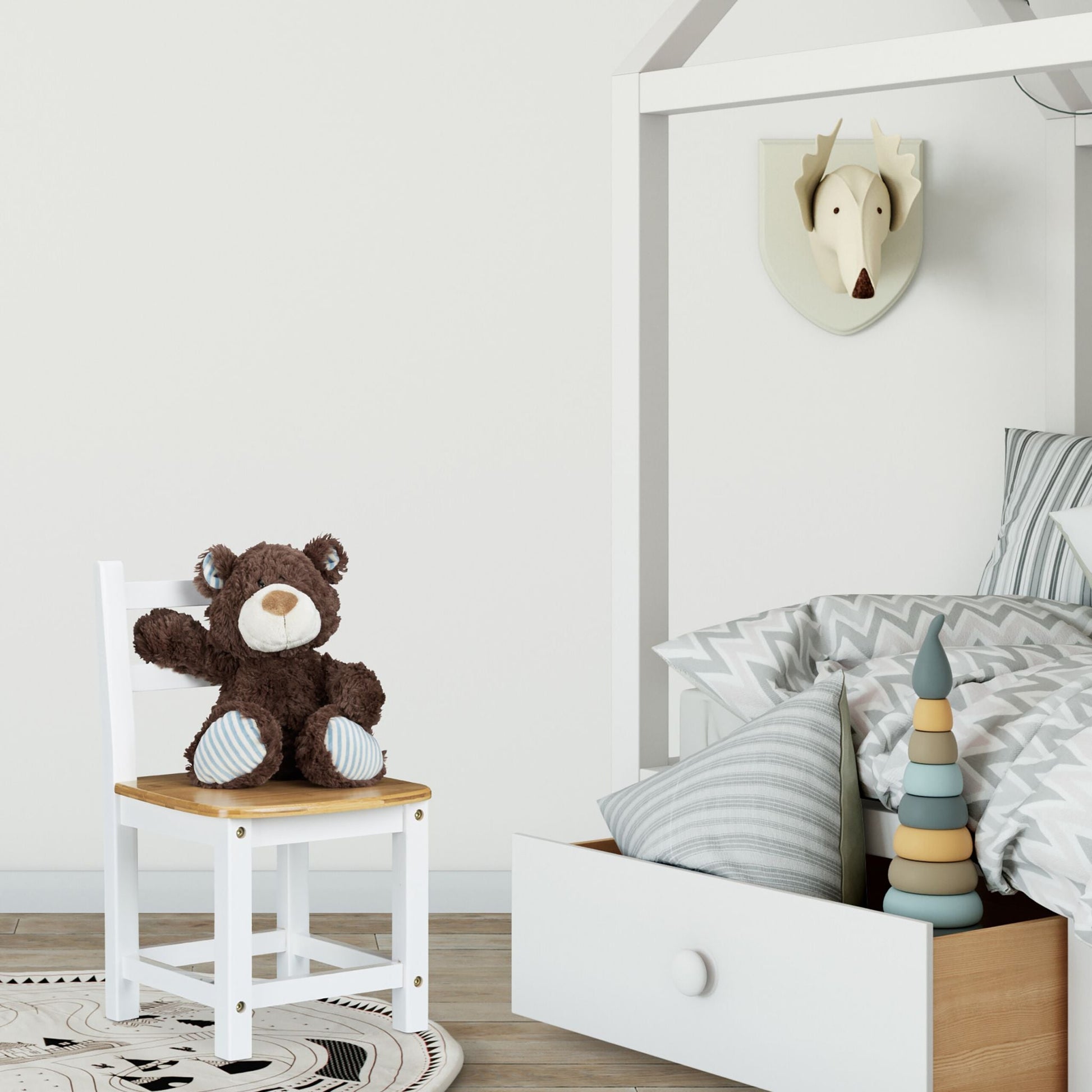 Kinderstuhl RUSTICO weiss Weiss-Hellbraun von Relaxdays