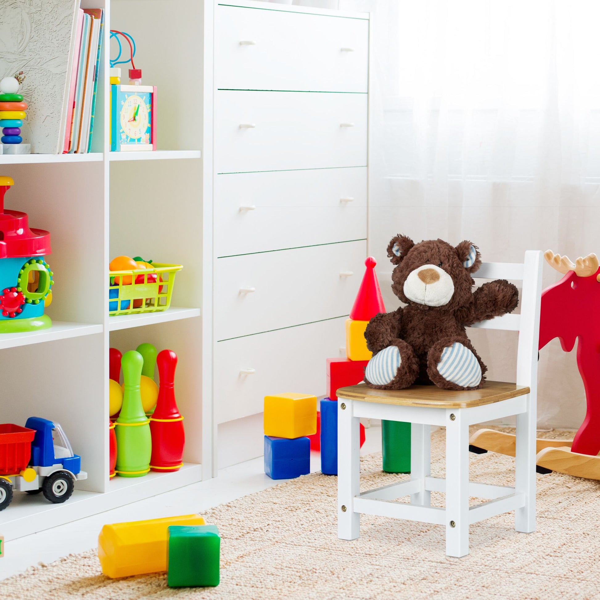 Kinderstuhl RUSTICO weiss Weiss-Hellbraun von Relaxdays
