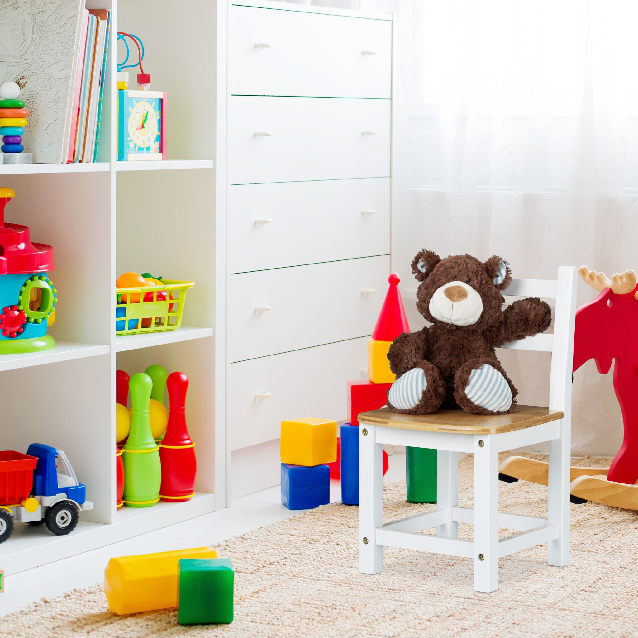 Kinderstuhl RUSTICO weiss Weiss-Hellbraun von Relaxdays