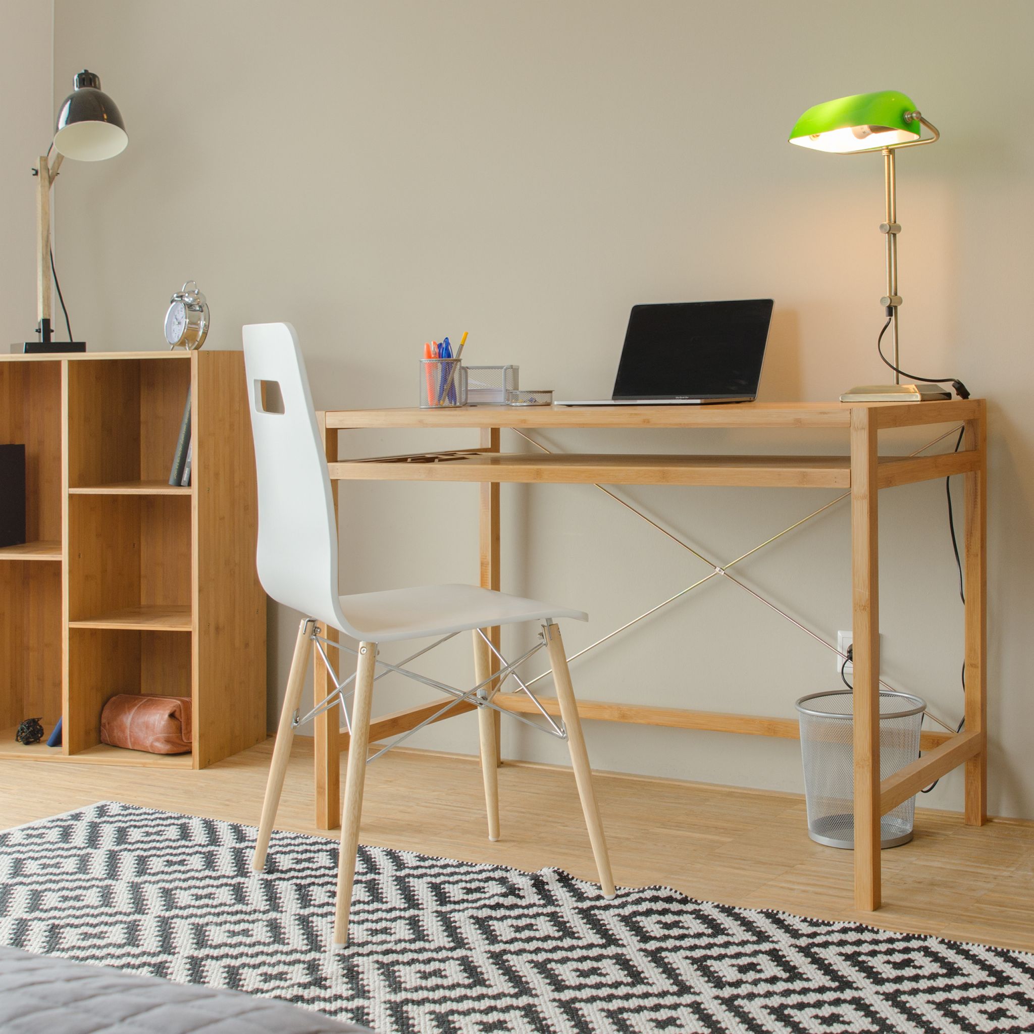 Computertisch Holz mit Tastaturauszug Hellbraun-Schwarz von Relaxdays