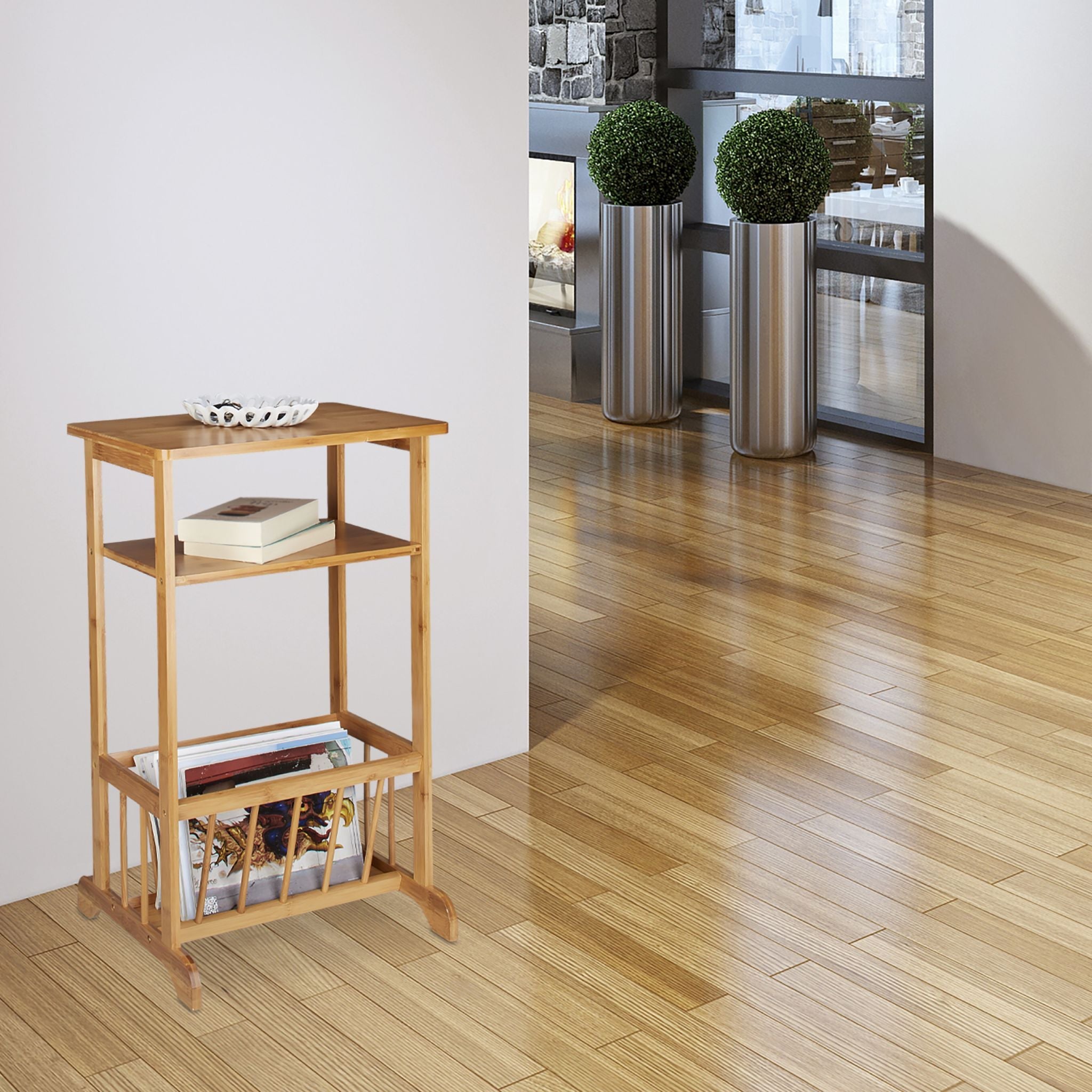 Beistelltisch mit Magazinhalter Hellbraun von Relaxdays