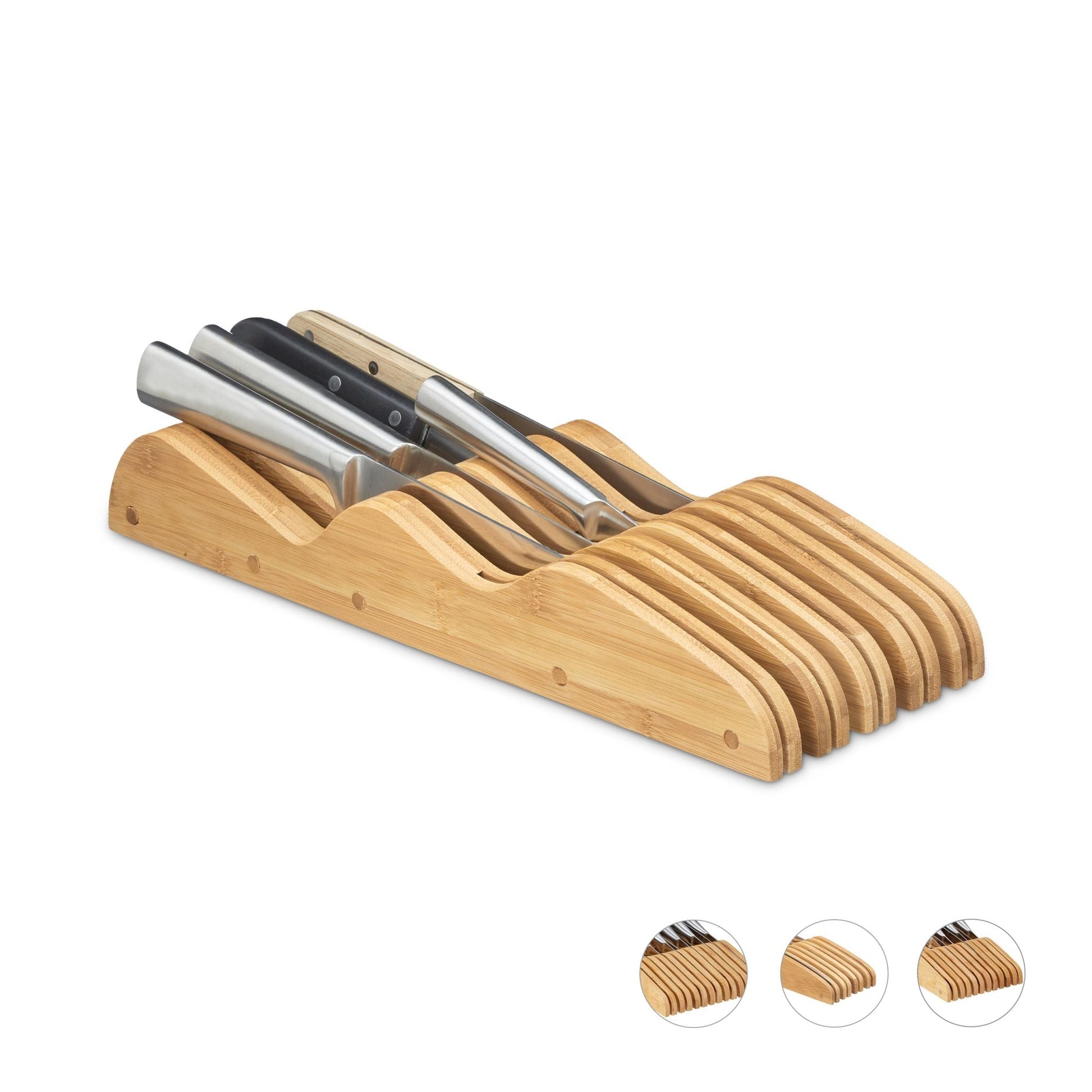 Messerblock Bambus für Schublade Hellbraun von Relaxdays