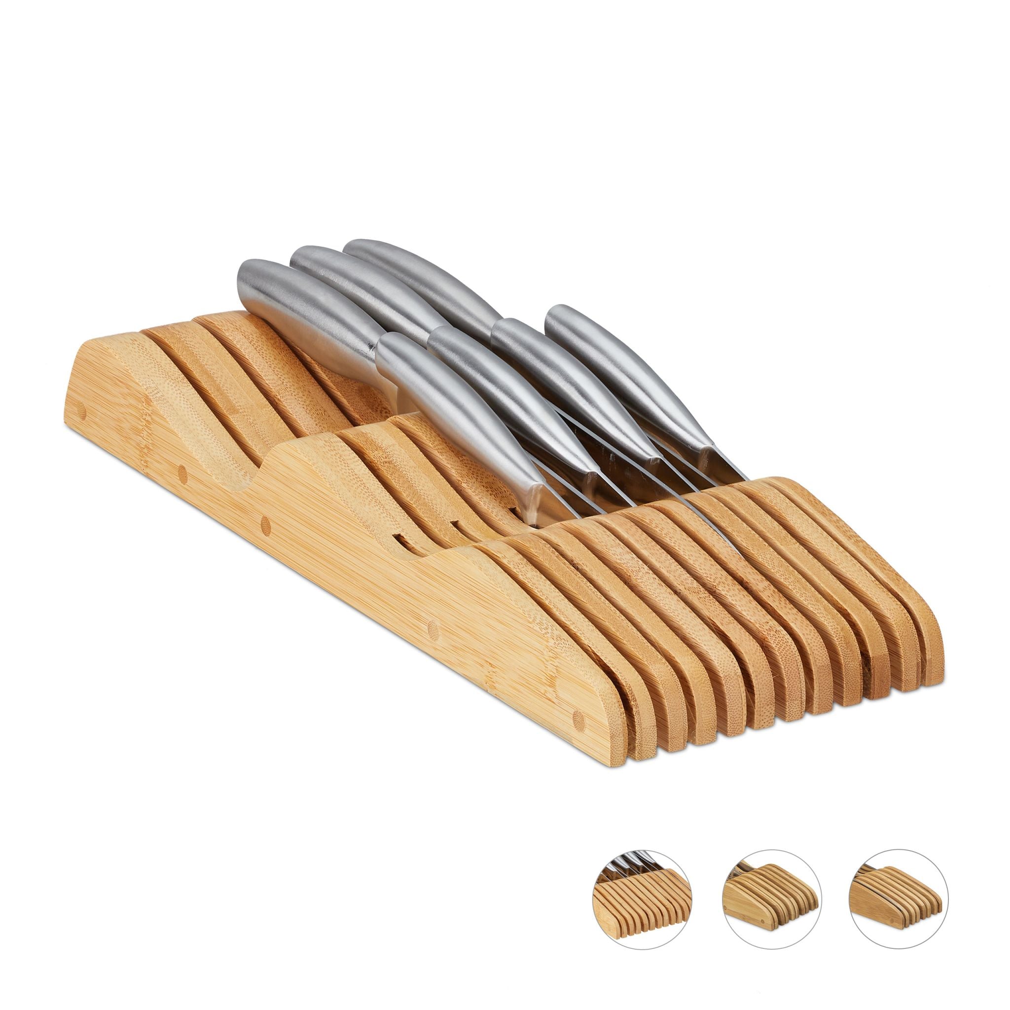 Messerblock Bambus für Schublade Hellbraun von Relaxdays