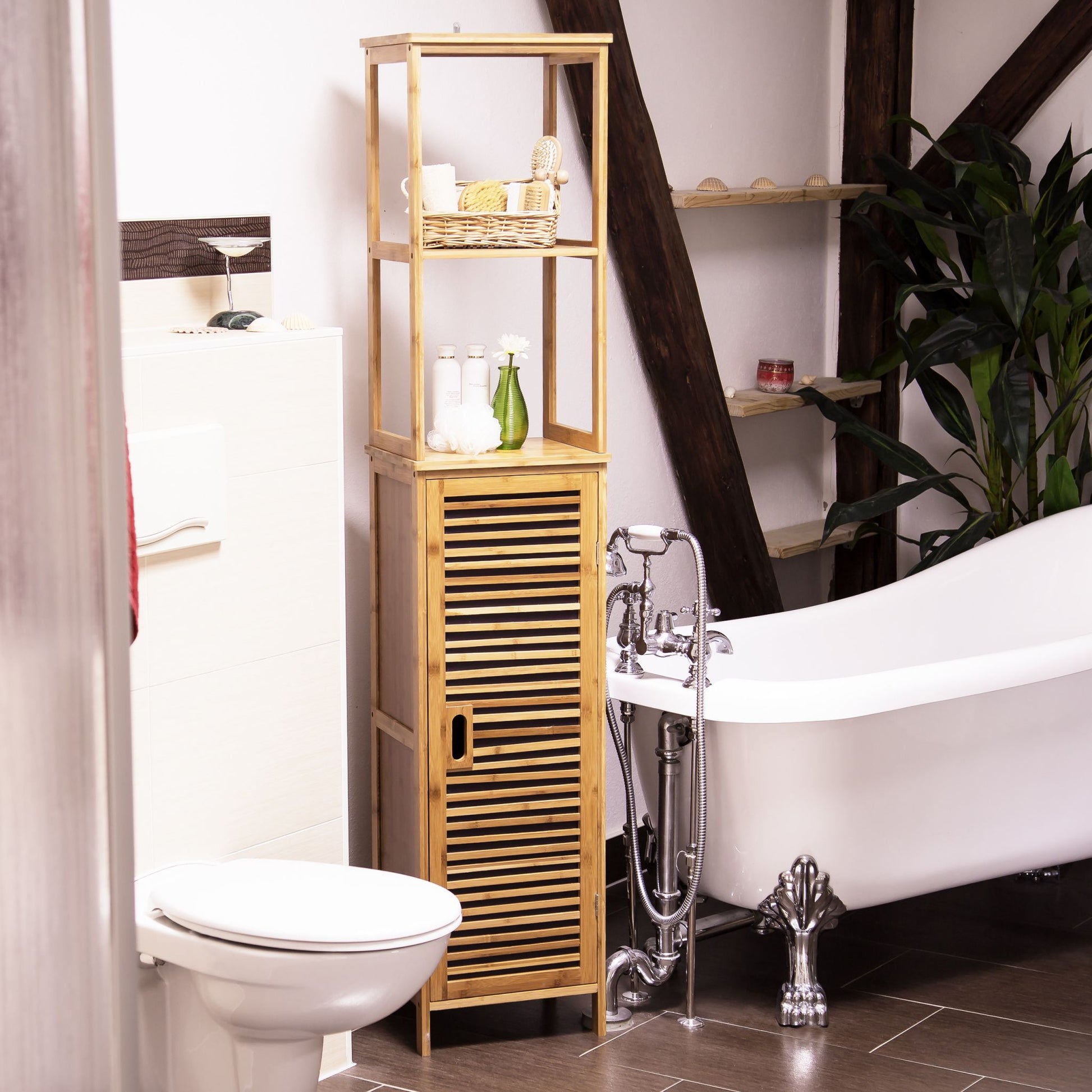 Badregal Bambus 5 Ablagen Hellbraun von Relaxdays