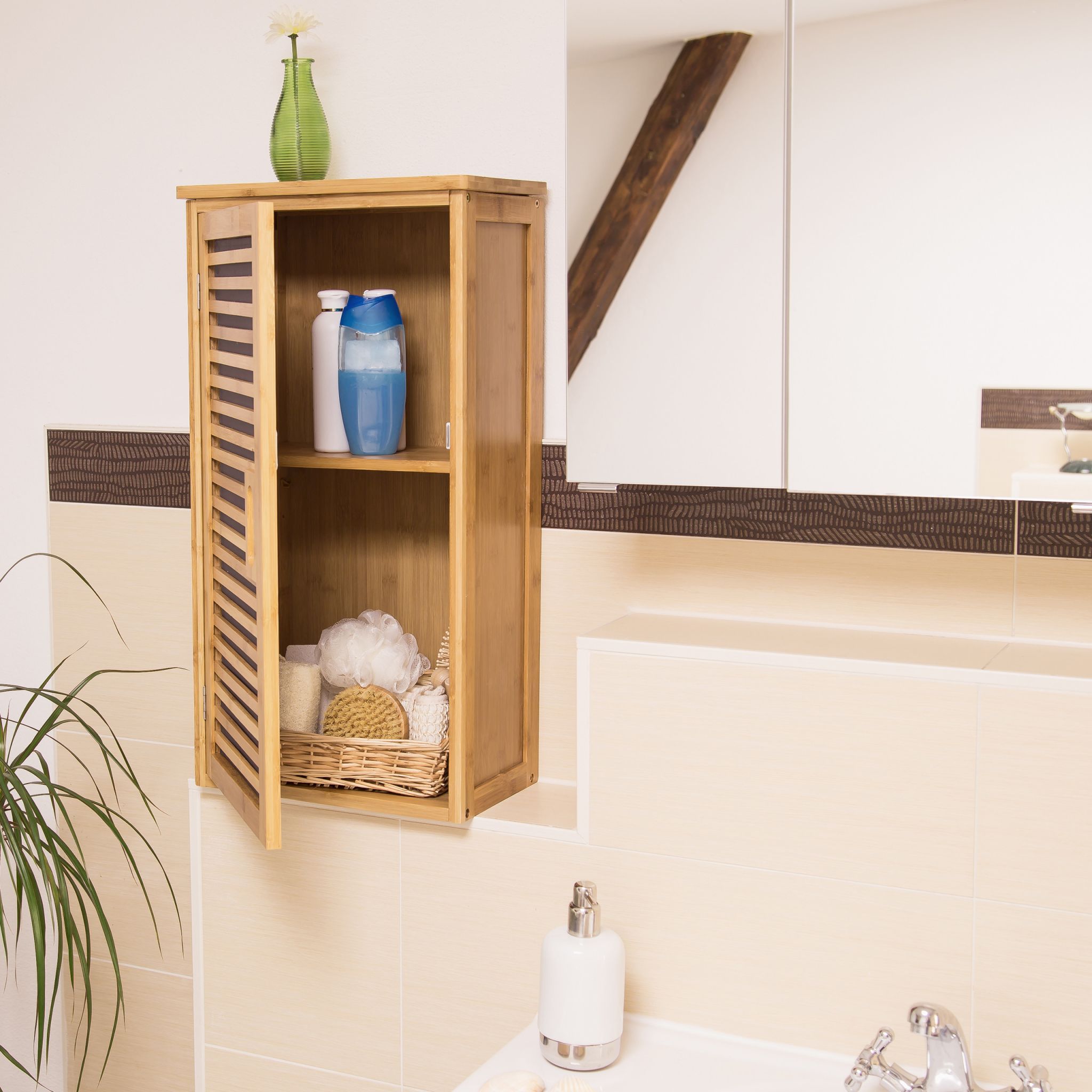 Badezimmer Hängeschrank Bambus 2 Ablagen Hellbraun von Relaxdays