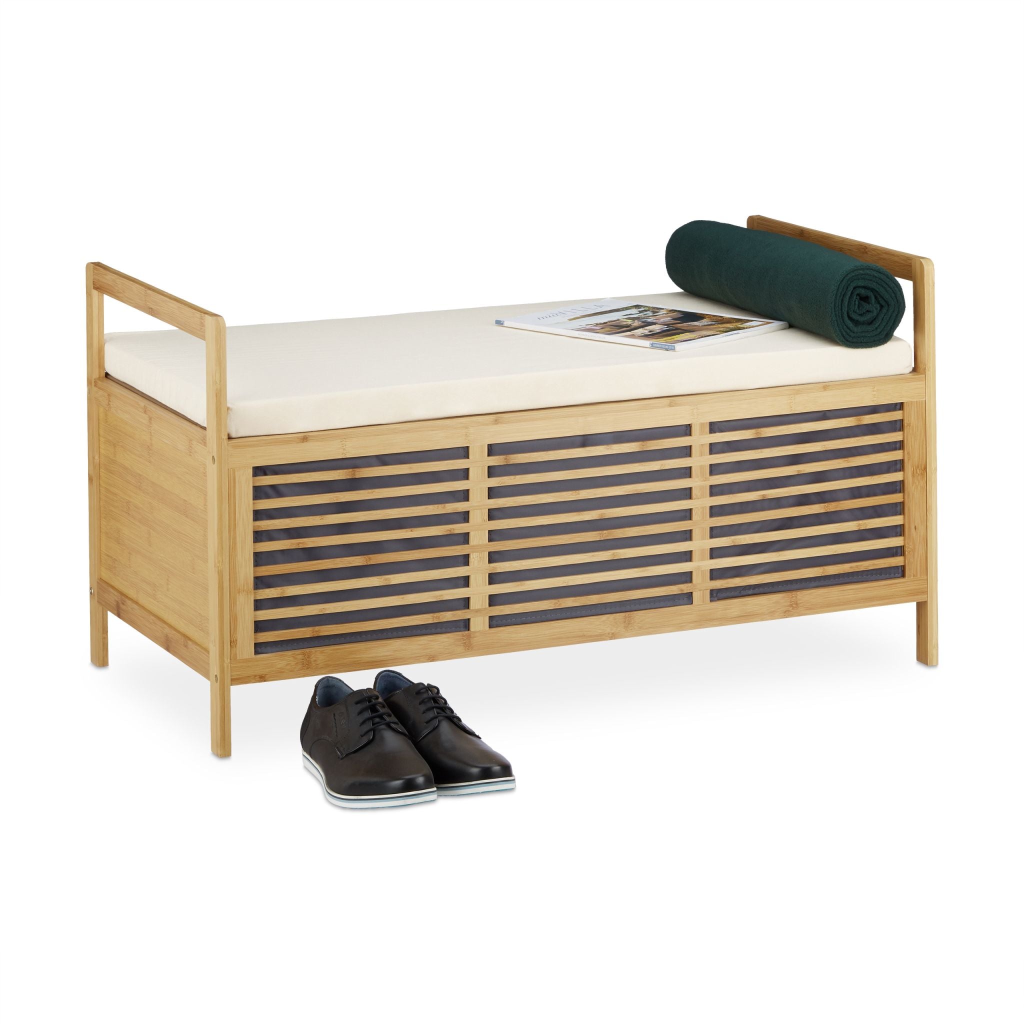 Bambus Sitzhocker mit Stauraum Weiss-Hellbraun von Relaxdays