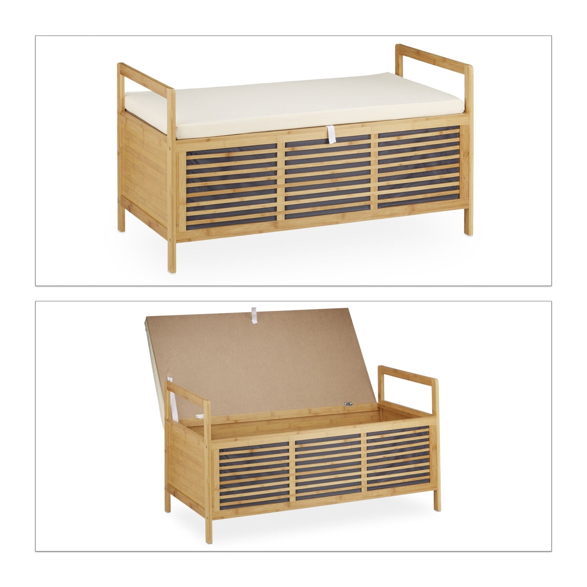 Bambus Sitzhocker mit Stauraum Weiss-Hellbraun von Relaxdays