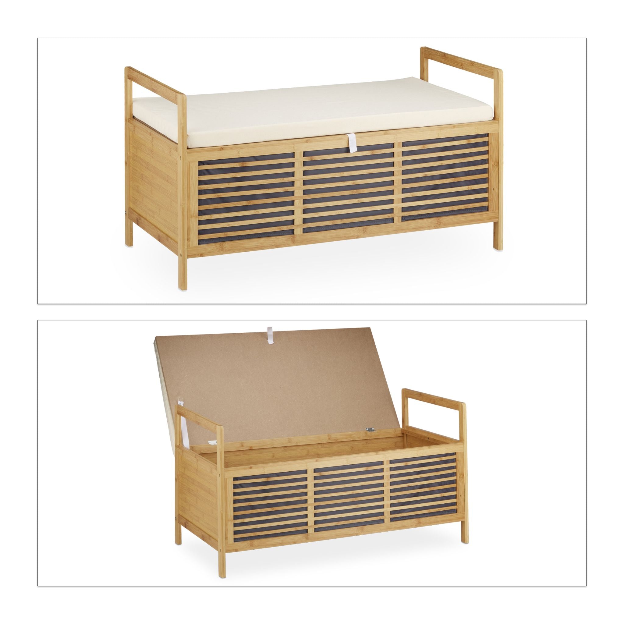 Bambus Sitzhocker mit Stauraum Weiss-Hellbraun von Relaxdays