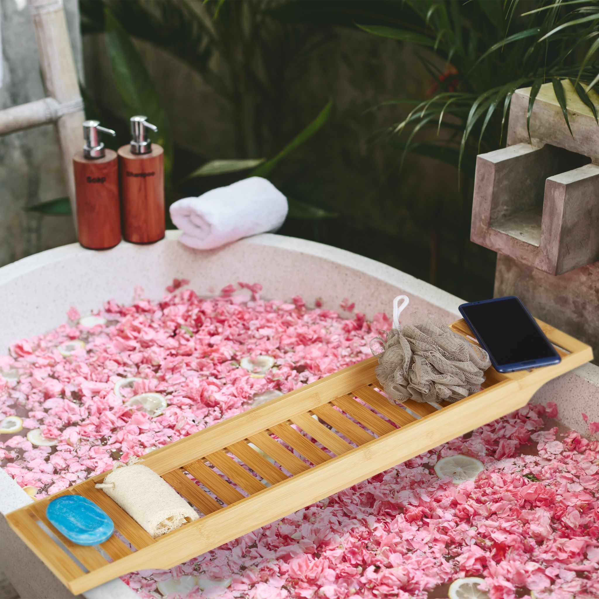 Badewannenablage Bambus Hellbraun von Relaxdays