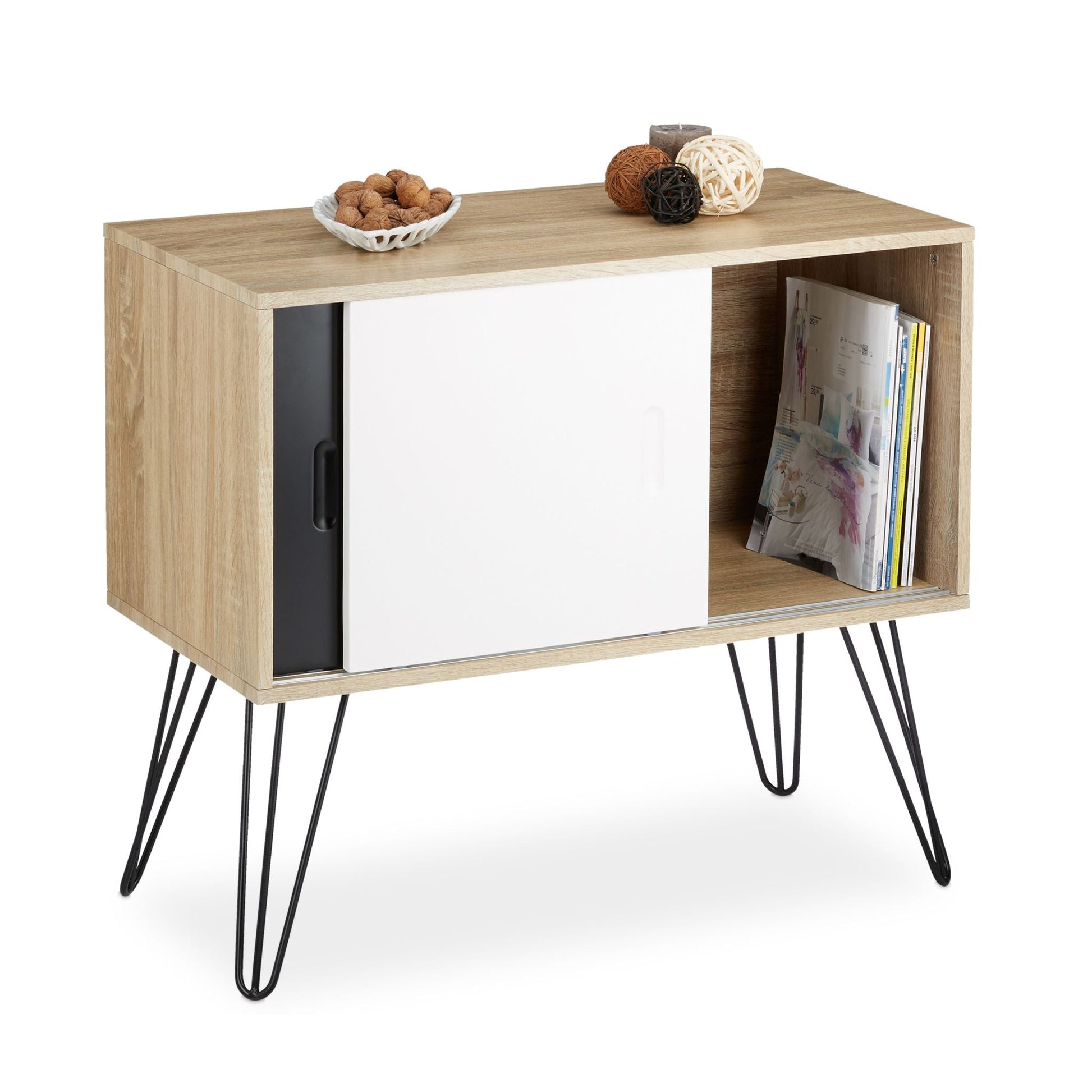Sideboard Retro Weiss-Hellbraun-Schwarz von Relaxdays